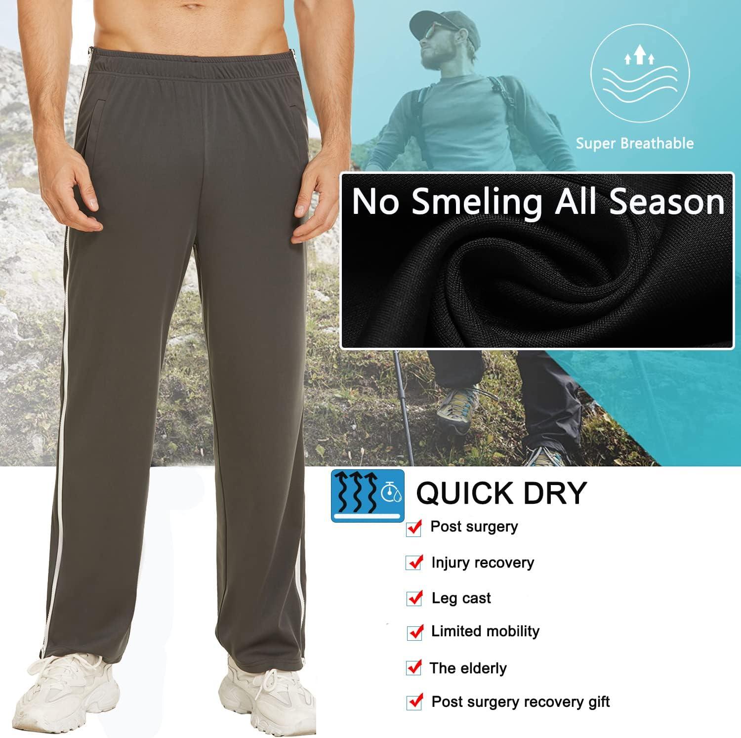 imageDeyeek Mens Tear Away Basketball Pants 2 Side Zippers Snap Off Full Open Down Sweatpants Leg Post Surgery Pant with PocketsGrey
