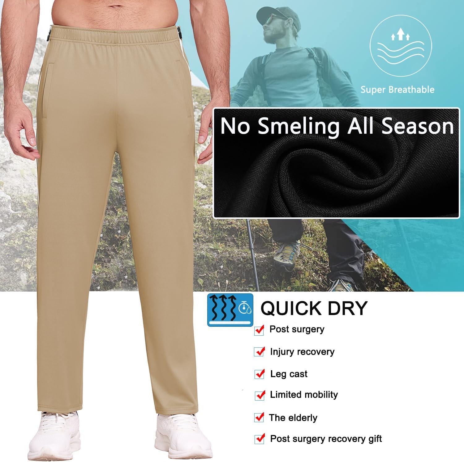 imageDeyeek Mens Tear Away Basketball Pants 2 Side Zippers Snap Off Full Open Down Sweatpants Leg Post Surgery Pant with PocketsKhaki2