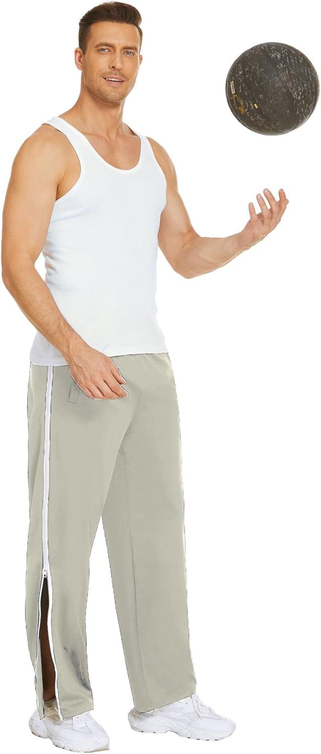 imageDeyeek Mens Tear Away Basketball Pants 2 Side Zippers Snap Off Full Open Down Sweatpants Leg Post Surgery Pant with PocketsLight Grey