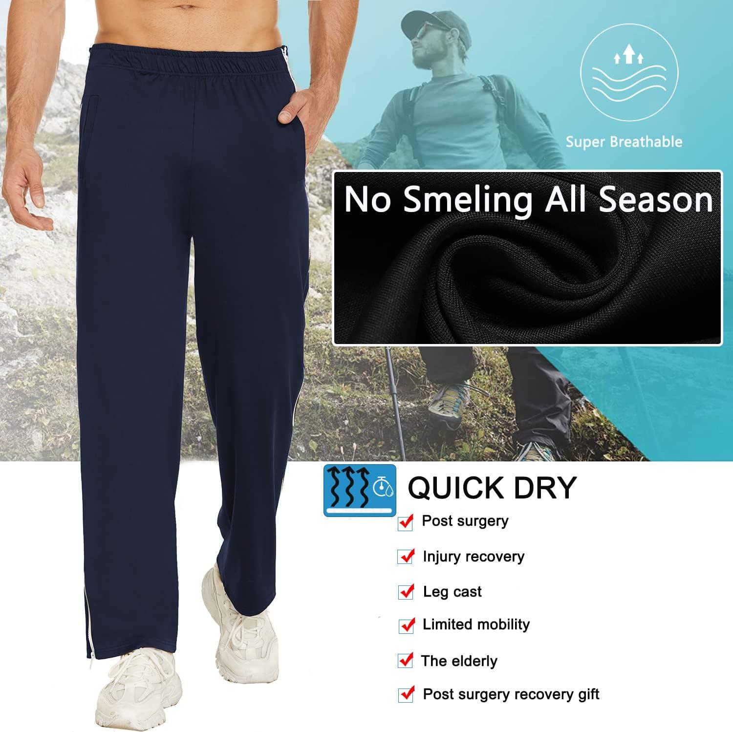 imageDeyeek Mens Tear Away Basketball Pants 2 Side Zippers Snap Off Full Open Down Sweatpants Leg Post Surgery Pant with PocketsNavy Blue