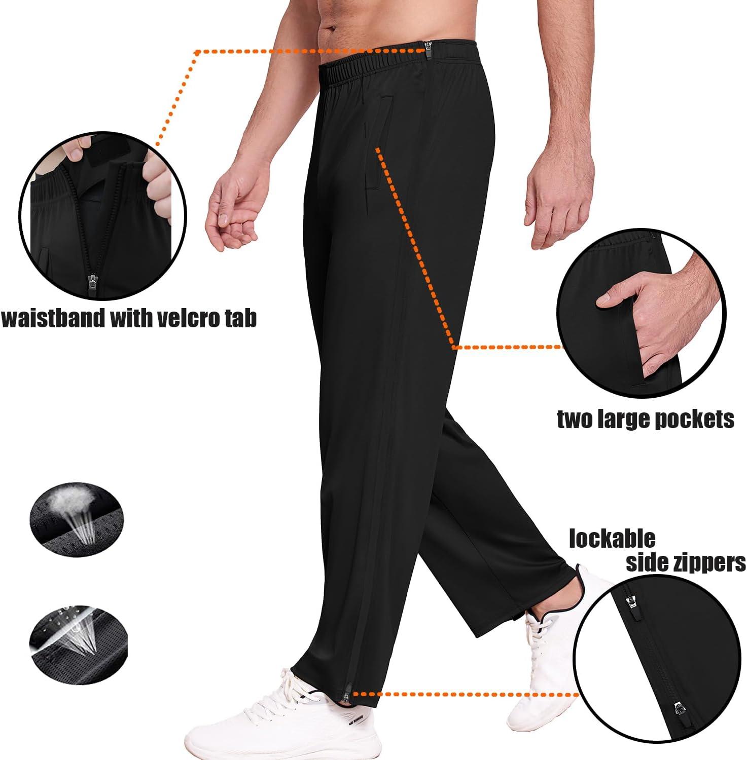 imageDeyeek Mens Tear Away Basketball Pants 2 Side Zippers Snap Off Full Open Down Sweatpants Leg Post Surgery Pant with PocketsPure Black