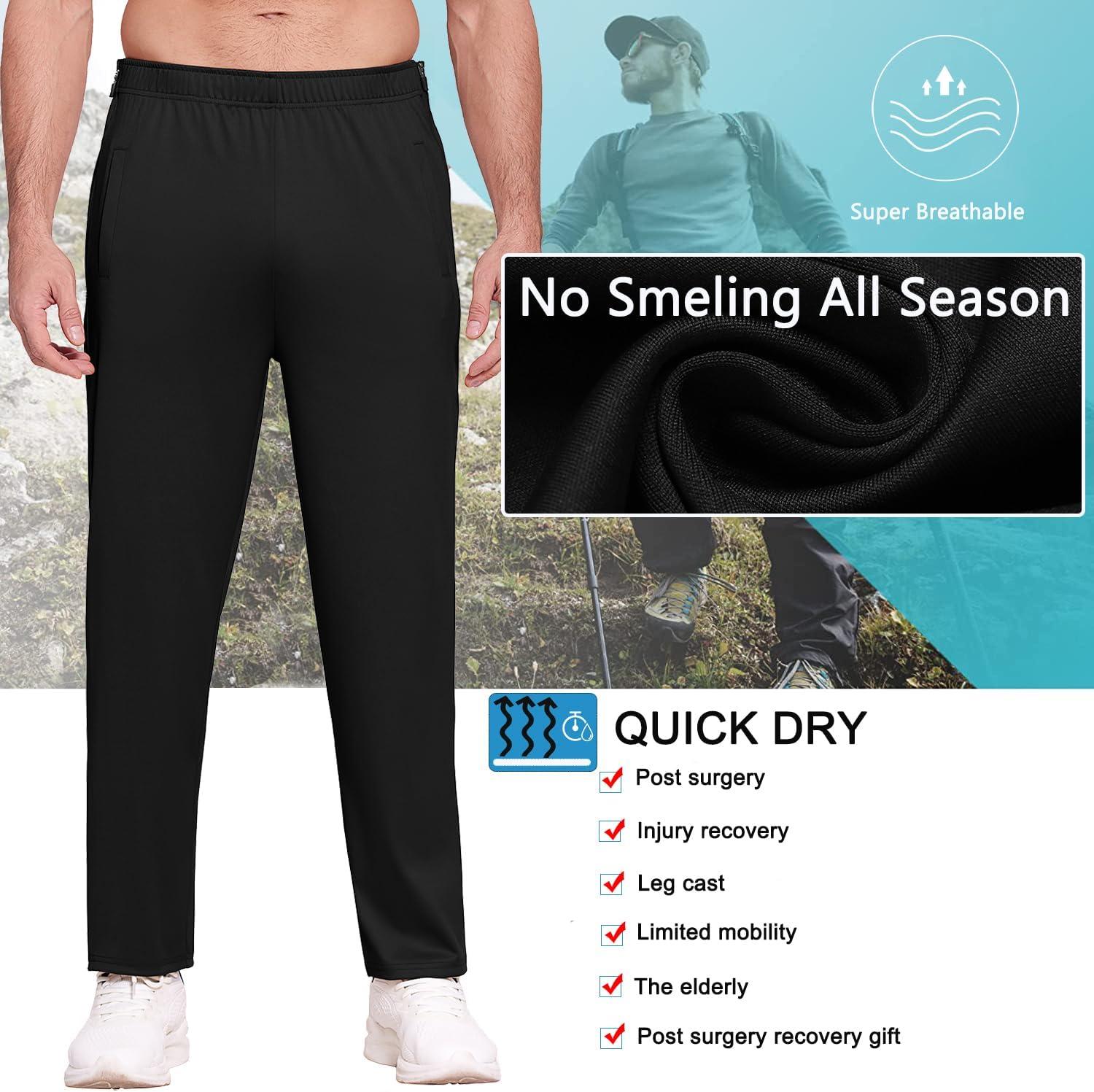 imageDeyeek Mens Tear Away Basketball Pants 2 Side Zippers Snap Off Full Open Down Sweatpants Leg Post Surgery Pant with PocketsPure Black