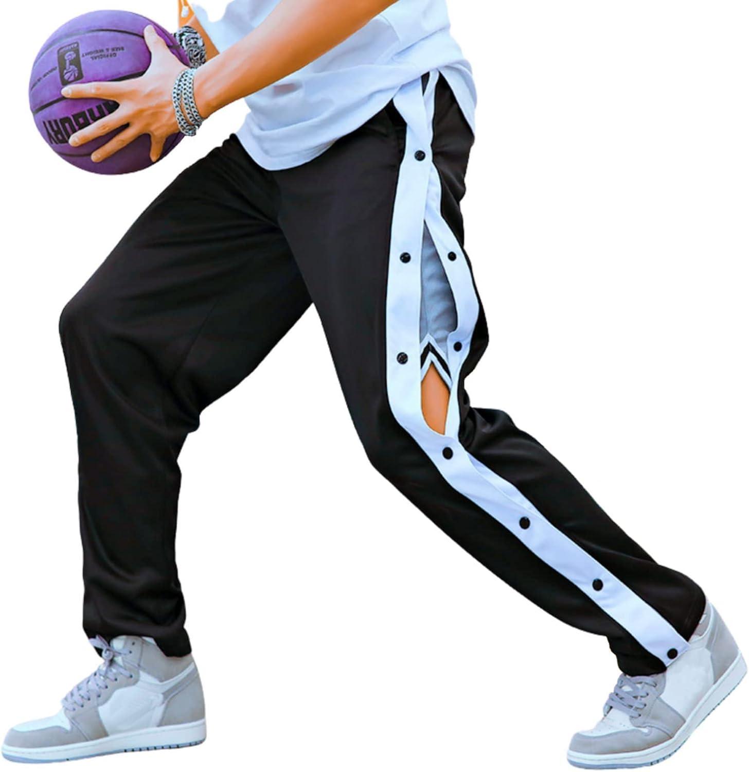 imageDeyeek Mens Tear Away Basketball Pants High Split Snap Button Casual PostSurgery Sweatpants with PocketsBlack