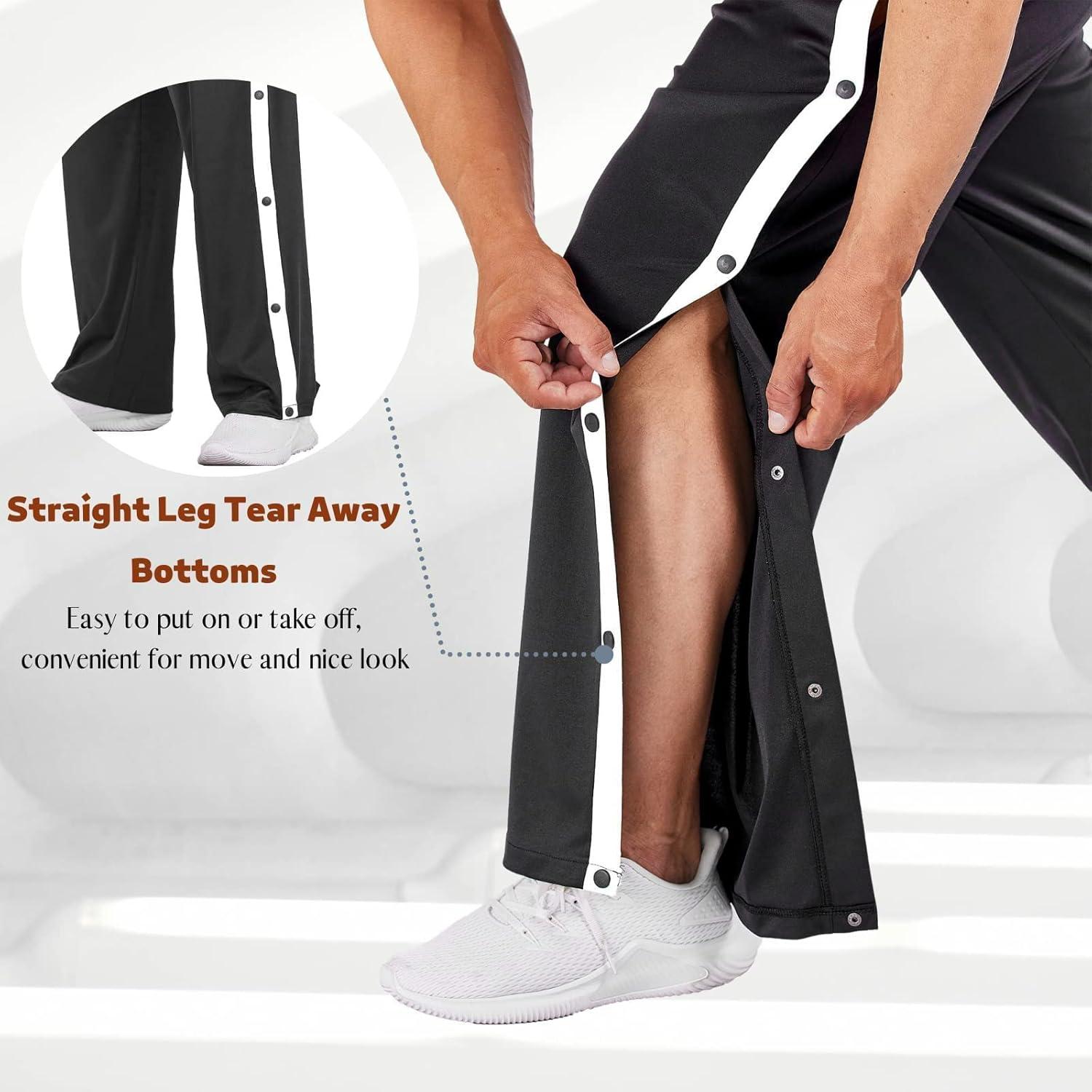 imageDeyeek Mens Tear Away Basketball Pants High Split Snap Button Casual PostSurgery Sweatpants with PocketsBlack