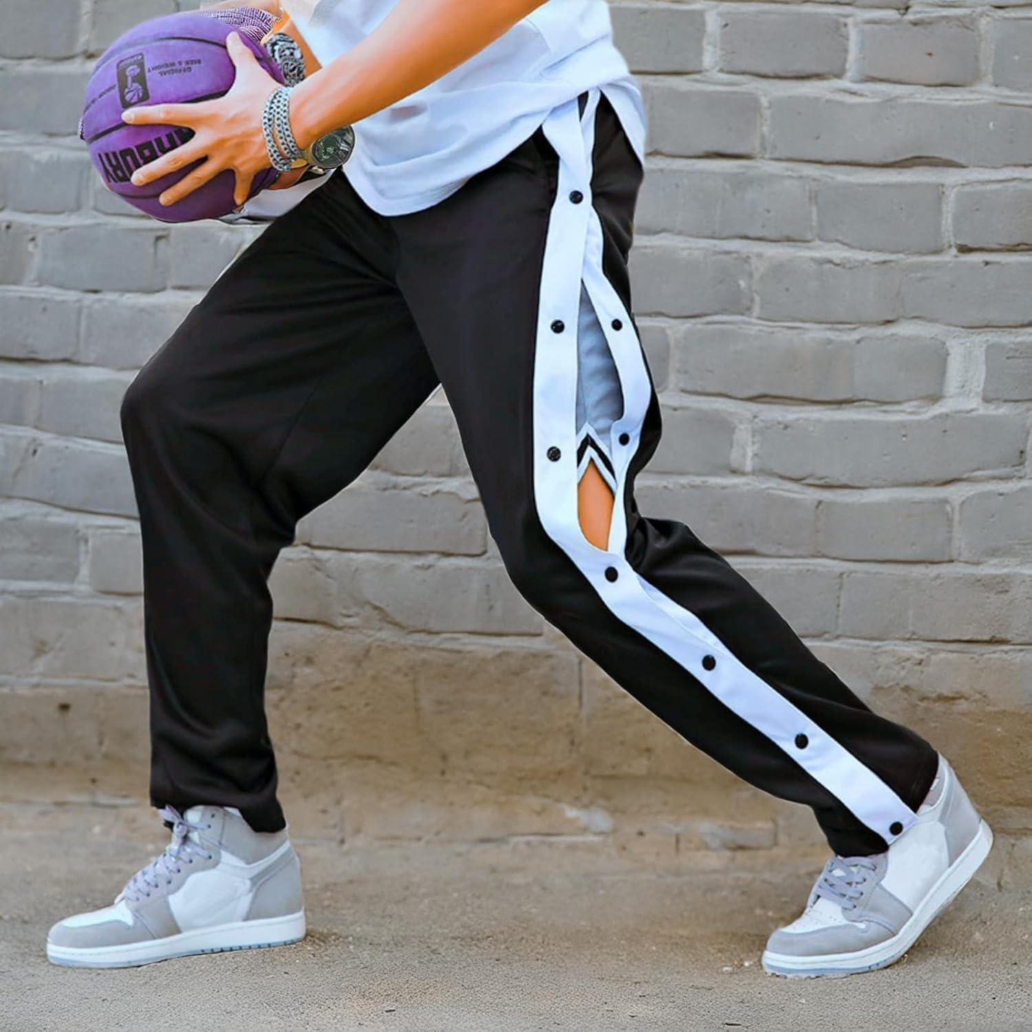 imageDeyeek Mens Tear Away Basketball Pants High Split Snap Button Casual PostSurgery Sweatpants with PocketsBlack