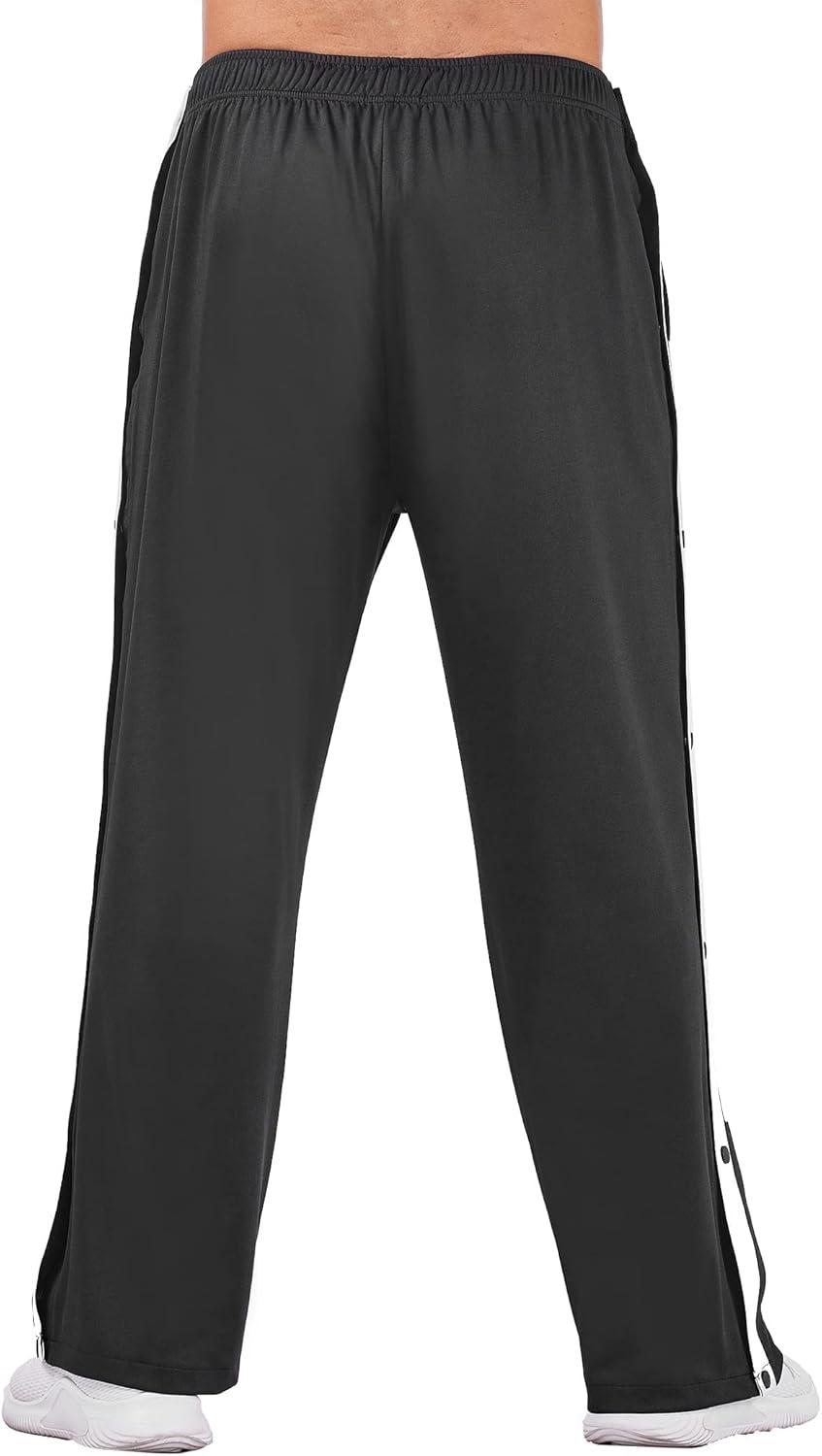 imageDeyeek Mens Tear Away Basketball Pants High Split Snap Button Casual PostSurgery Sweatpants with PocketsBlack