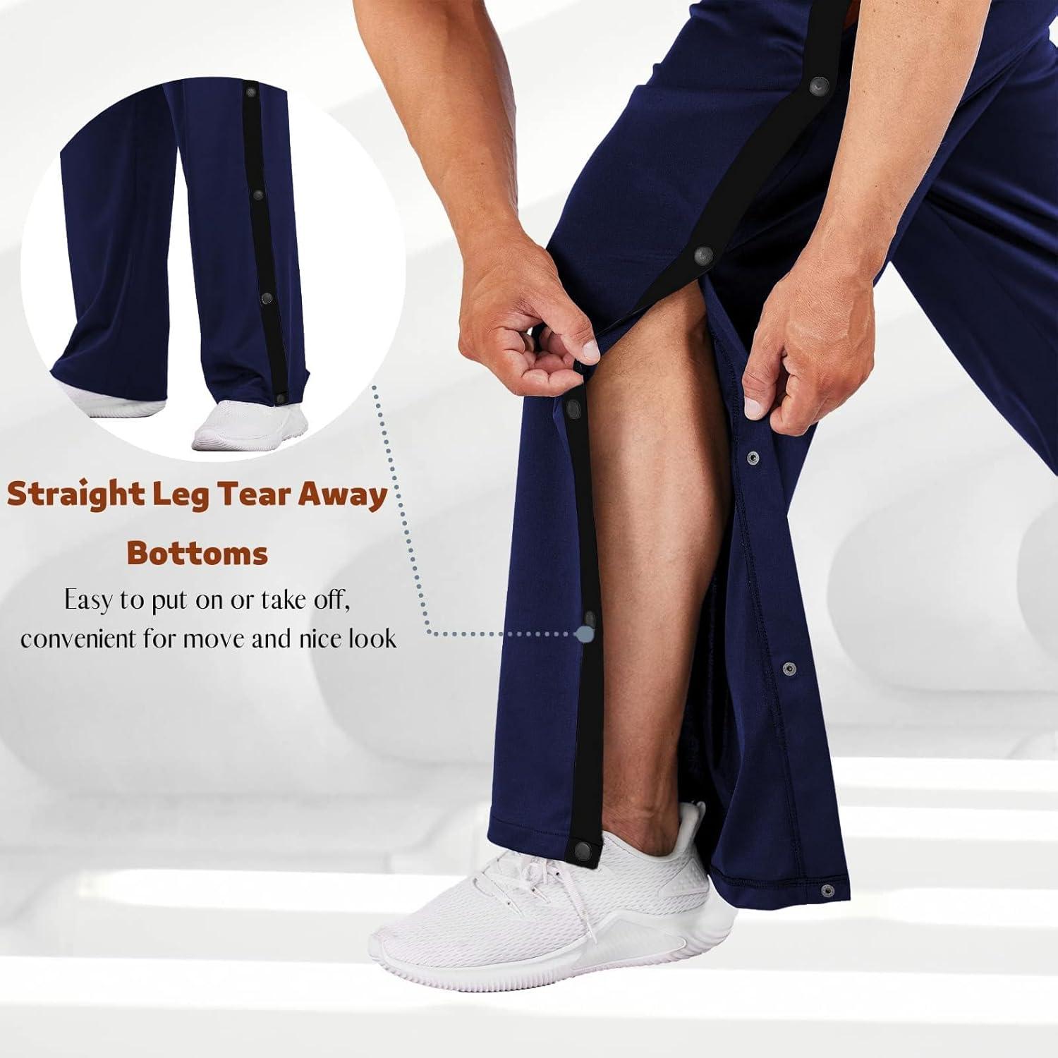 imageDeyeek Mens Tear Away Basketball Pants High Split Snap Button Casual PostSurgery Sweatpants with PocketsBlue