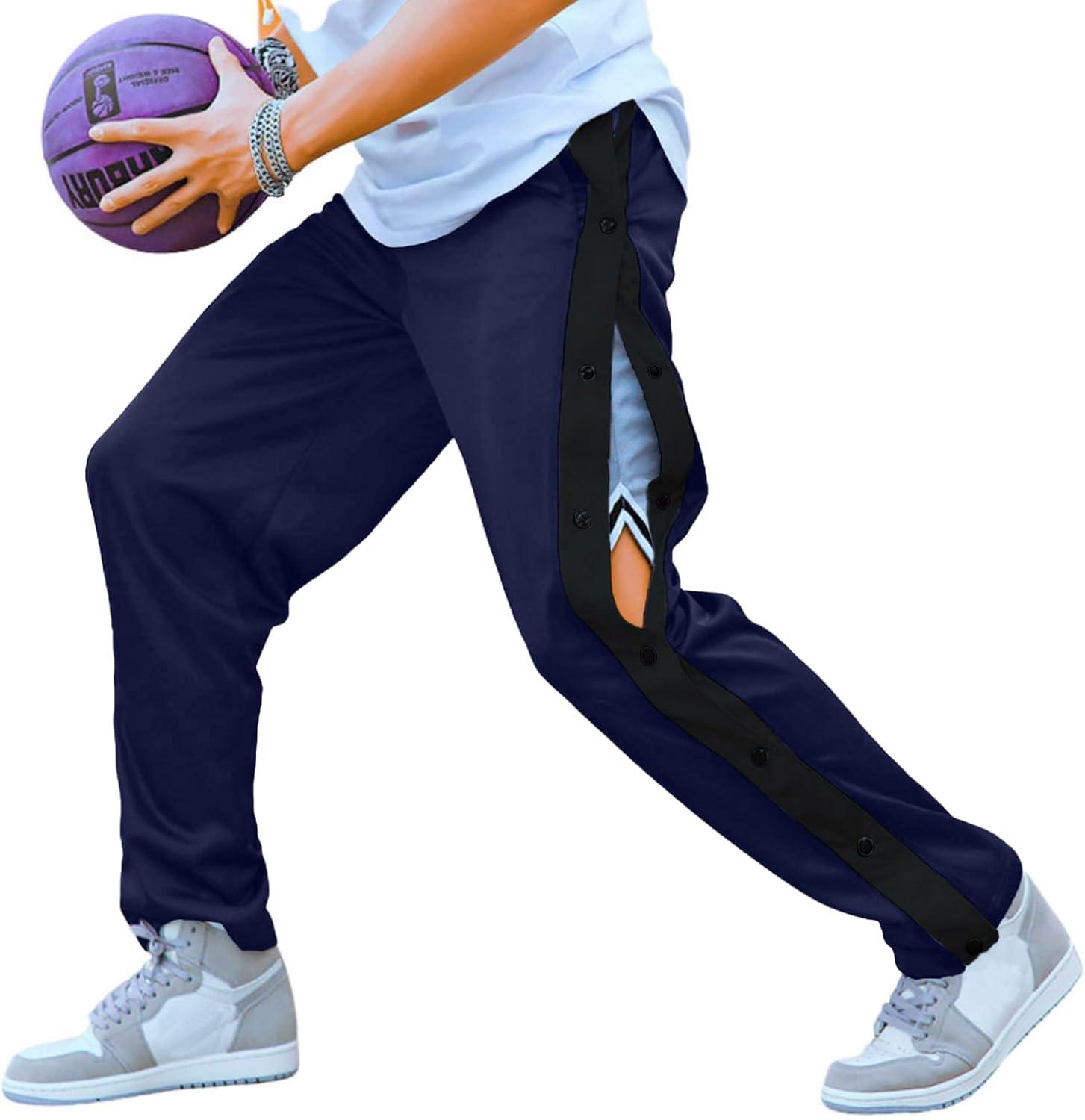 imageDeyeek Mens Tear Away Basketball Pants High Split Snap Button Casual PostSurgery Sweatpants with PocketsBlue