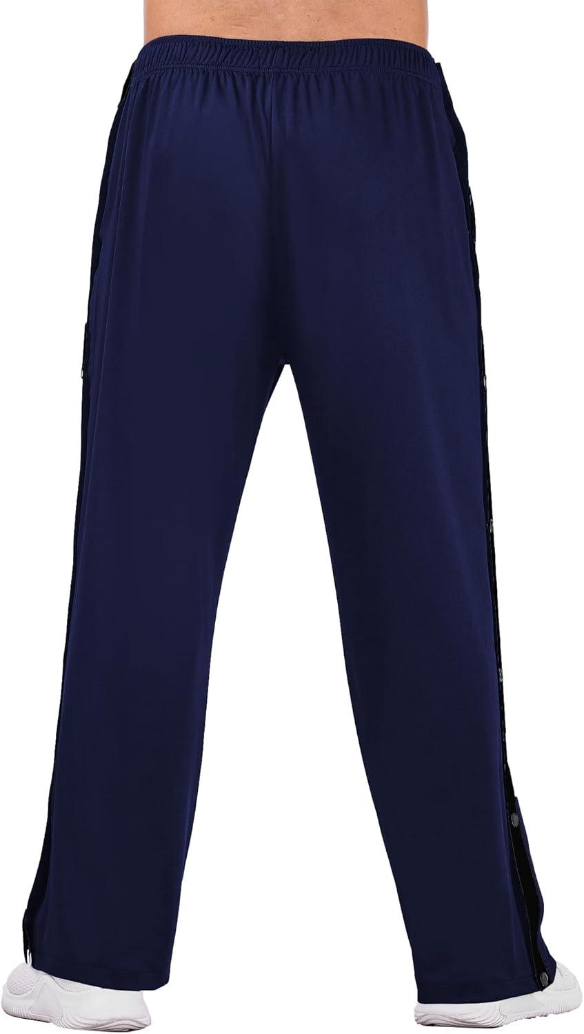 imageDeyeek Mens Tear Away Basketball Pants High Split Snap Button Casual PostSurgery Sweatpants with PocketsBlue