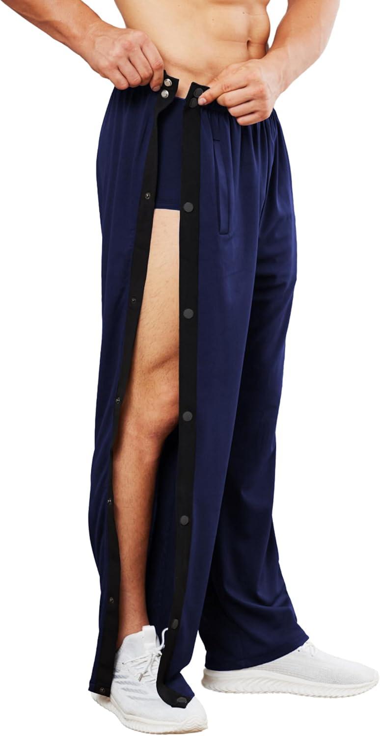 imageDeyeek Mens Tear Away Basketball Pants High Split Snap Button Casual PostSurgery Sweatpants with PocketsBlue