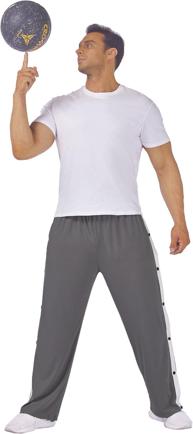 imageDeyeek Mens Tear Away Basketball Pants High Split Snap Button Casual PostSurgery Sweatpants with PocketsDark Grey