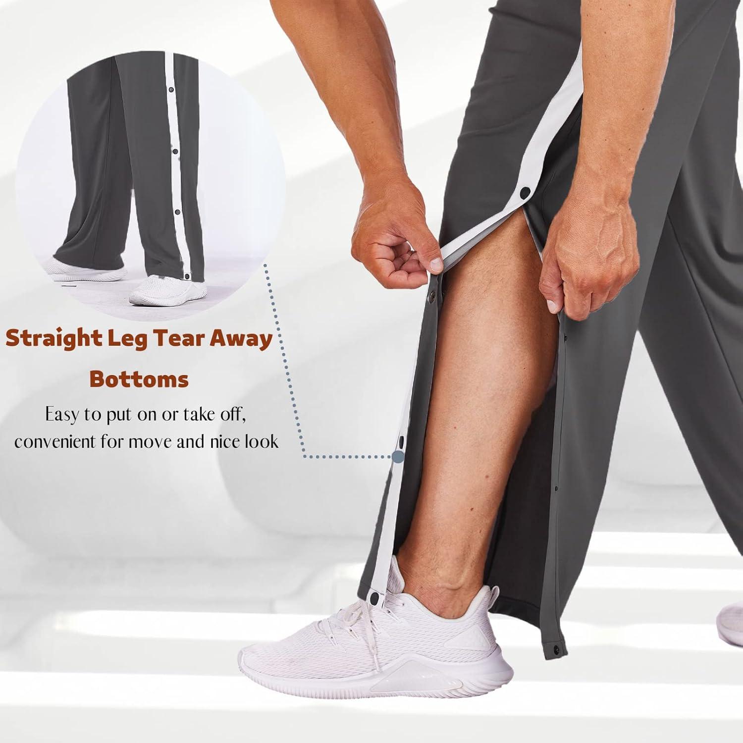 imageDeyeek Mens Tear Away Basketball Pants High Split Snap Button Casual PostSurgery Sweatpants with PocketsDark Grey