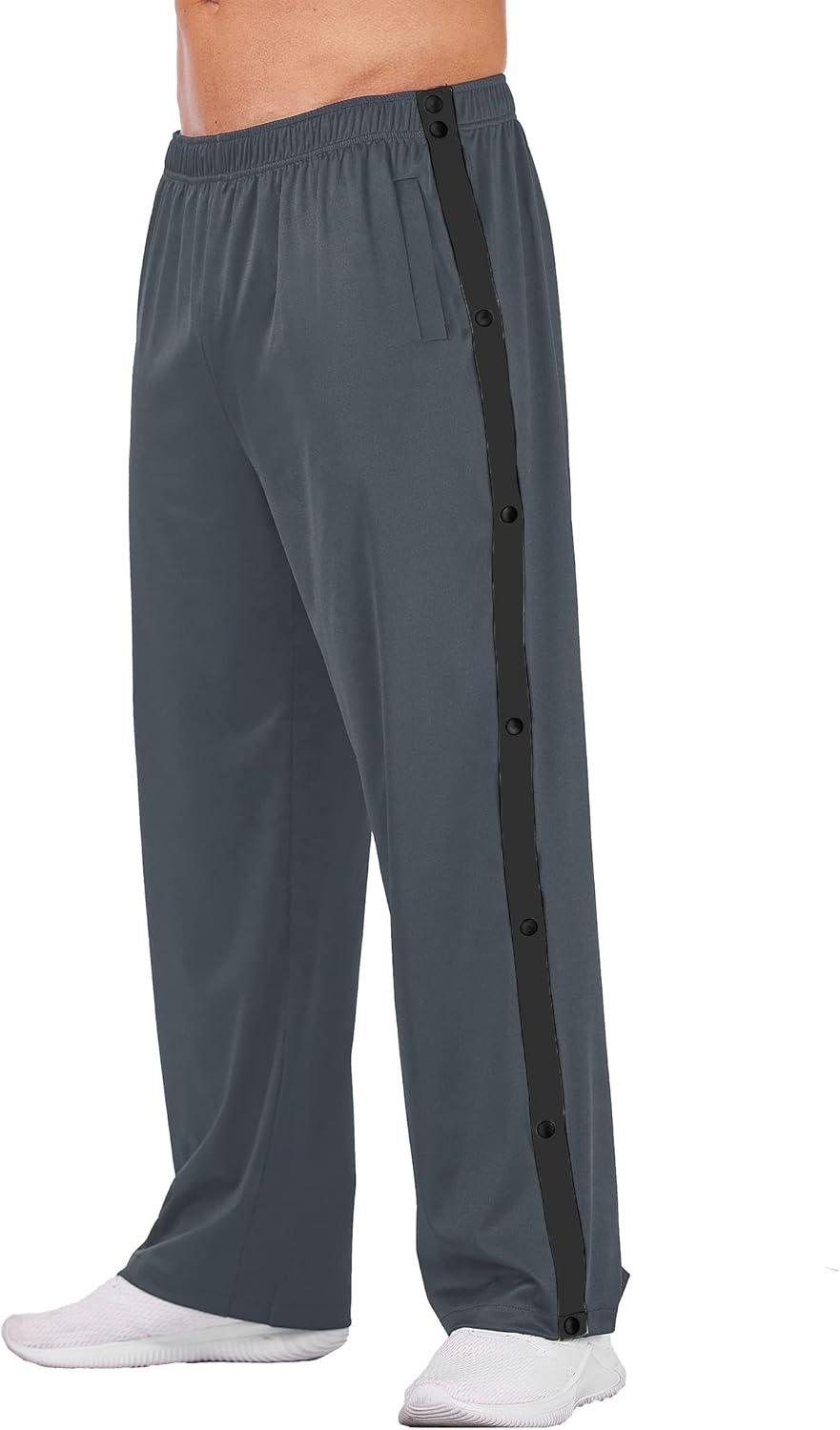 imageDeyeek Mens Tear Away Basketball Pants High Split Snap Button Casual PostSurgery Sweatpants with PocketsGraphite Gp2