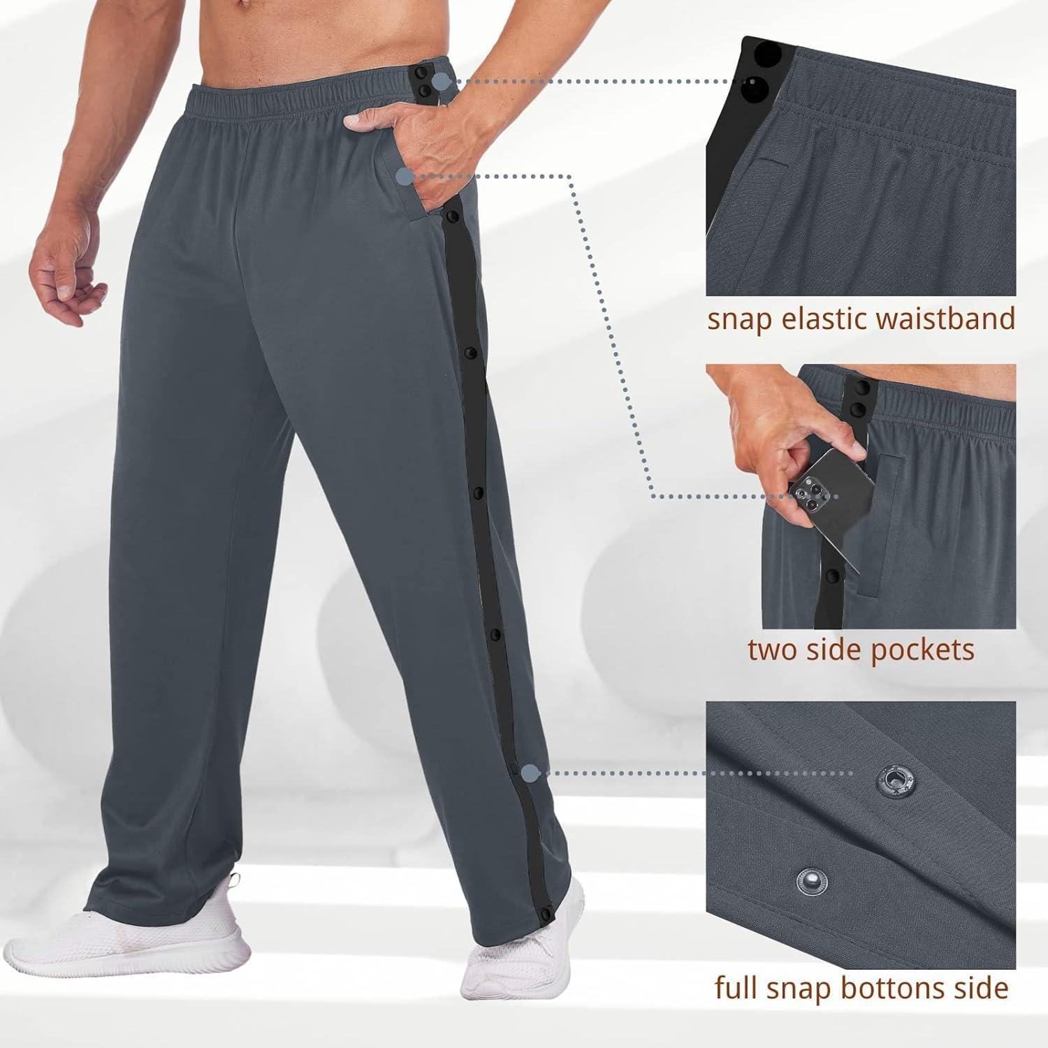 imageDeyeek Mens Tear Away Basketball Pants High Split Snap Button Casual PostSurgery Sweatpants with PocketsGraphite Gp2