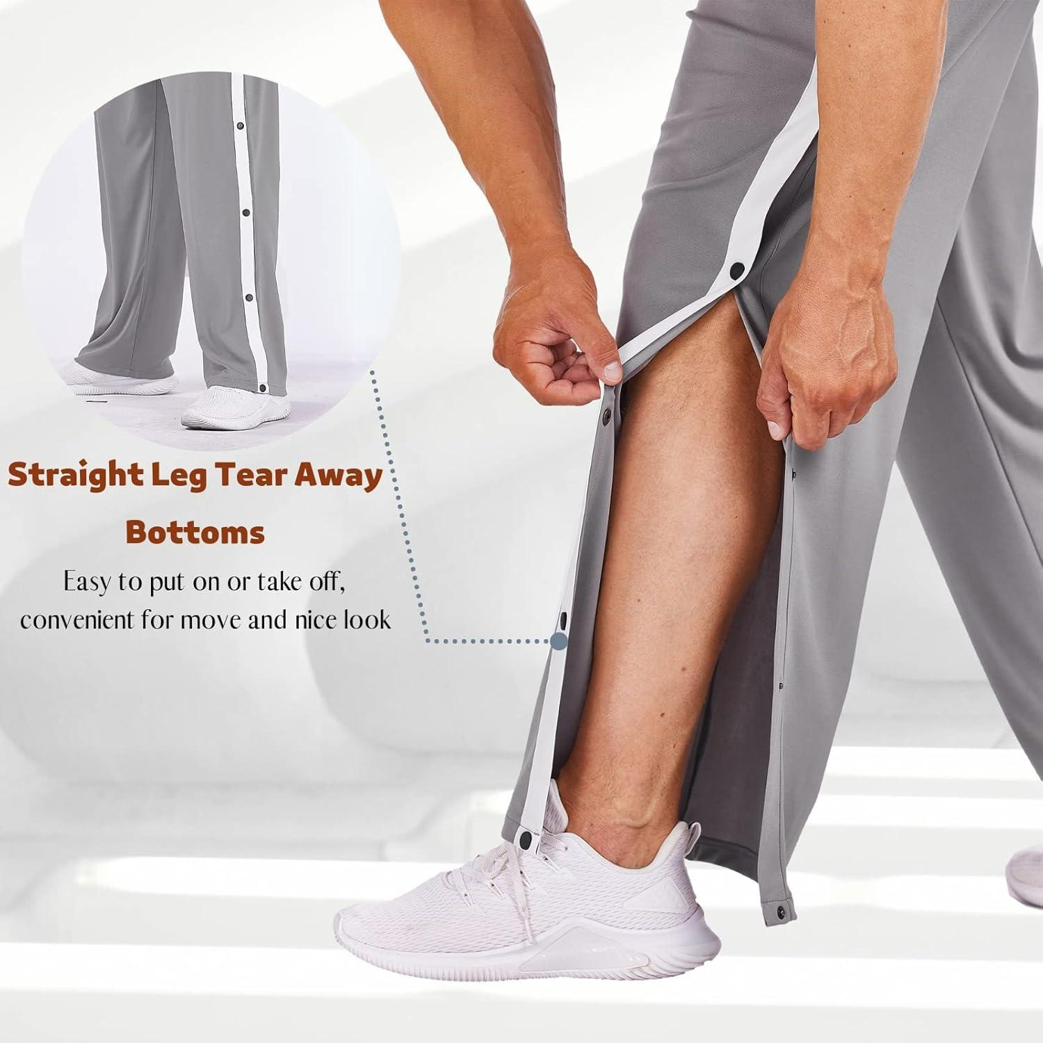 imageDeyeek Mens Tear Away Basketball Pants High Split Snap Button Casual PostSurgery Sweatpants with PocketsGrey