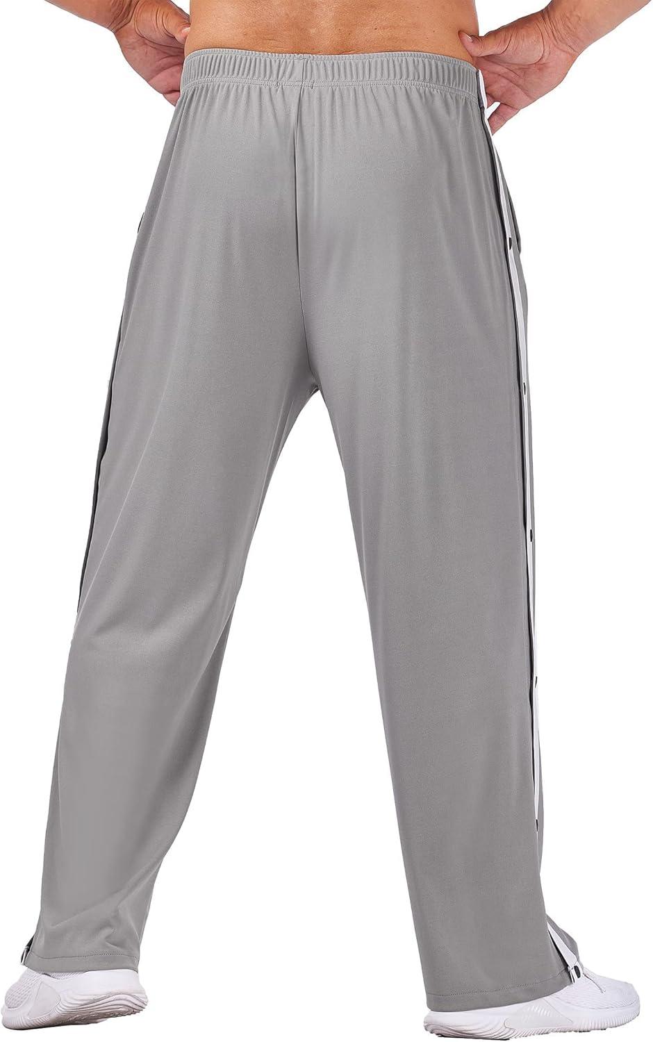 imageDeyeek Mens Tear Away Basketball Pants High Split Snap Button Casual PostSurgery Sweatpants with PocketsGrey