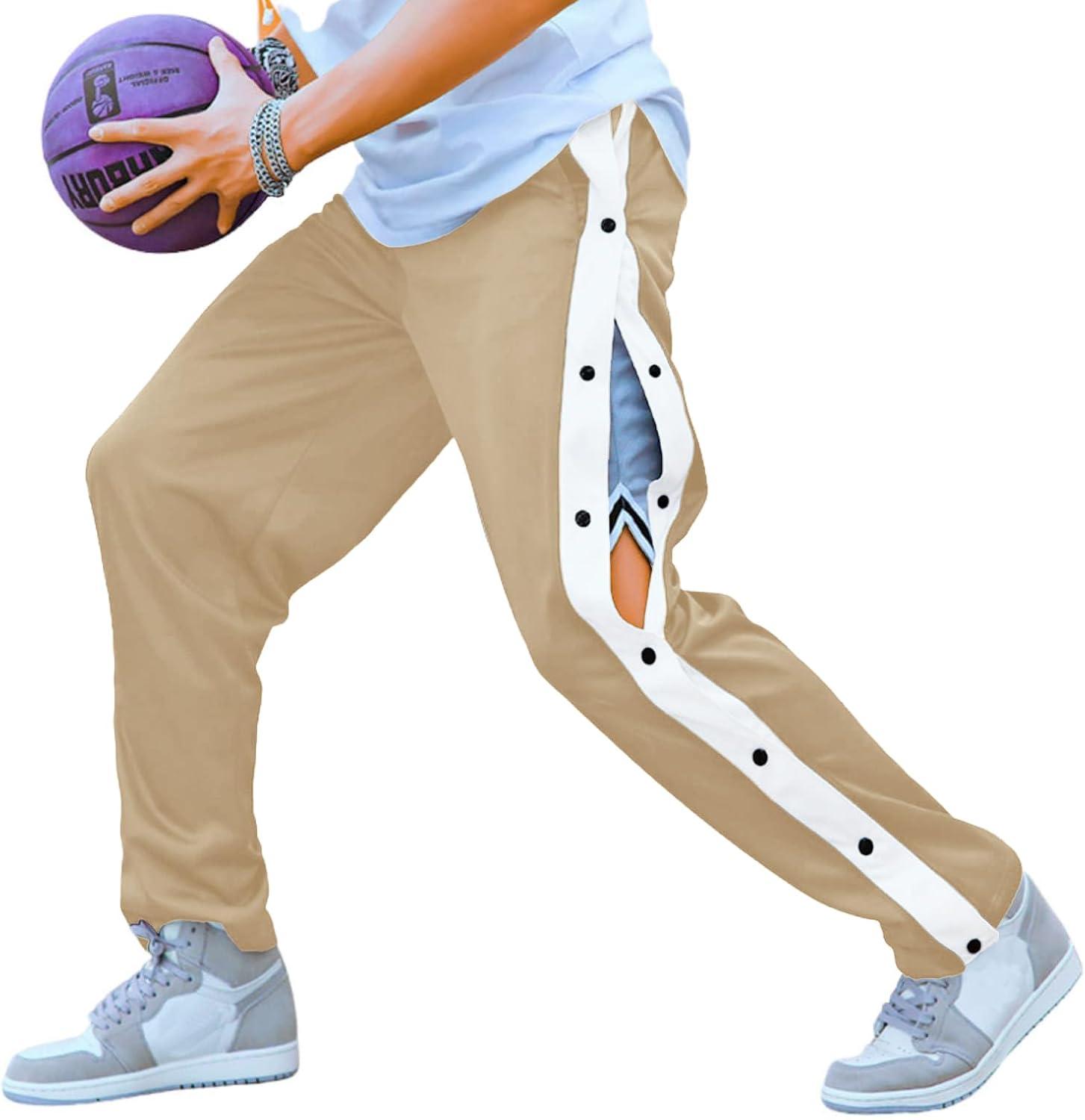 imageDeyeek Mens Tear Away Basketball Pants High Split Snap Button Casual PostSurgery Sweatpants with PocketsKhaki