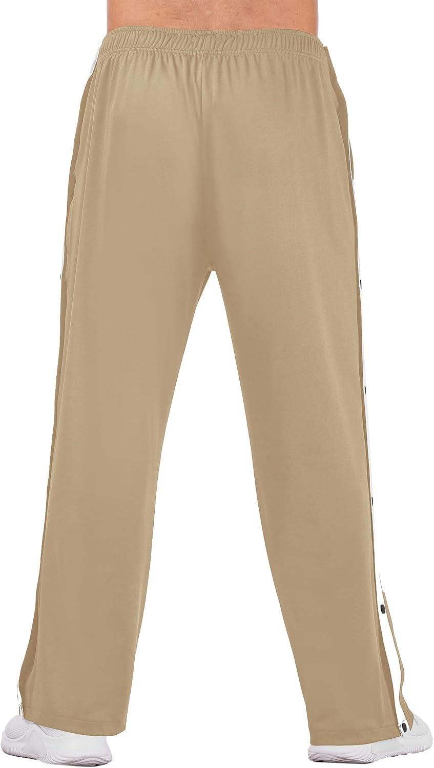 imageDeyeek Mens Tear Away Basketball Pants High Split Snap Button Casual PostSurgery Sweatpants with PocketsKhaki