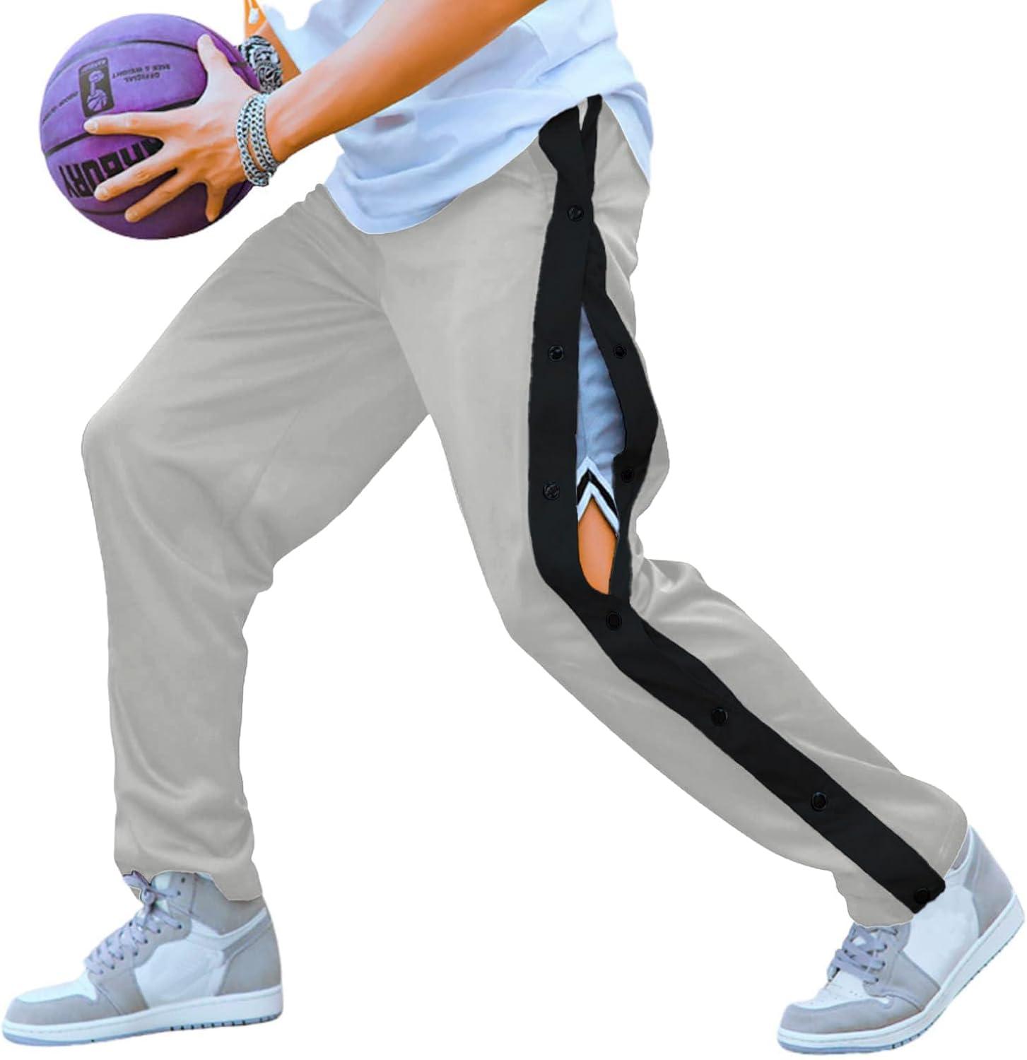 imageDeyeek Mens Tear Away Basketball Pants High Split Snap Button Casual PostSurgery Sweatpants with PocketsLight Grey