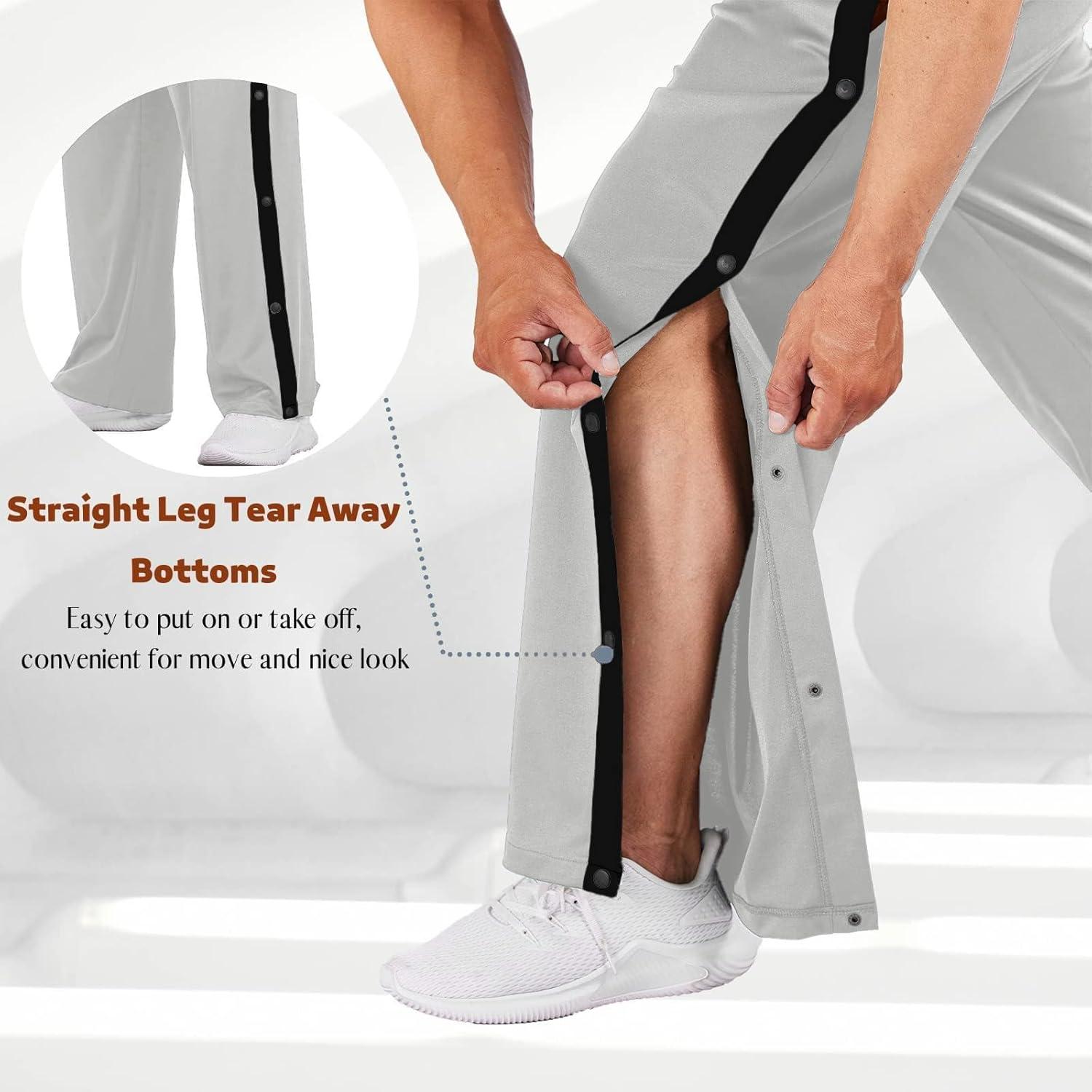 imageDeyeek Mens Tear Away Basketball Pants High Split Snap Button Casual PostSurgery Sweatpants with PocketsLight Grey