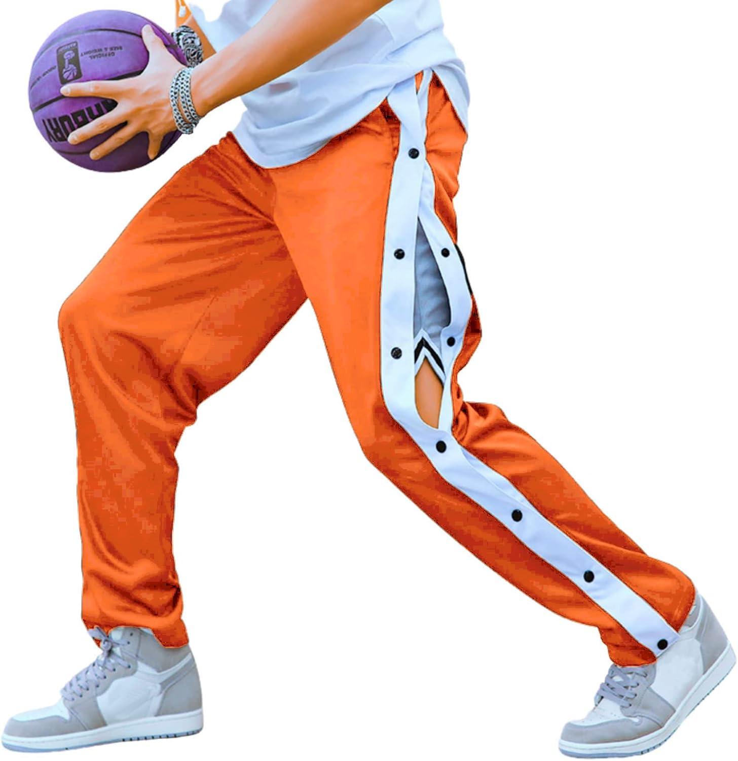 imageDeyeek Mens Tear Away Basketball Pants High Split Snap Button Casual PostSurgery Sweatpants with PocketsOrange