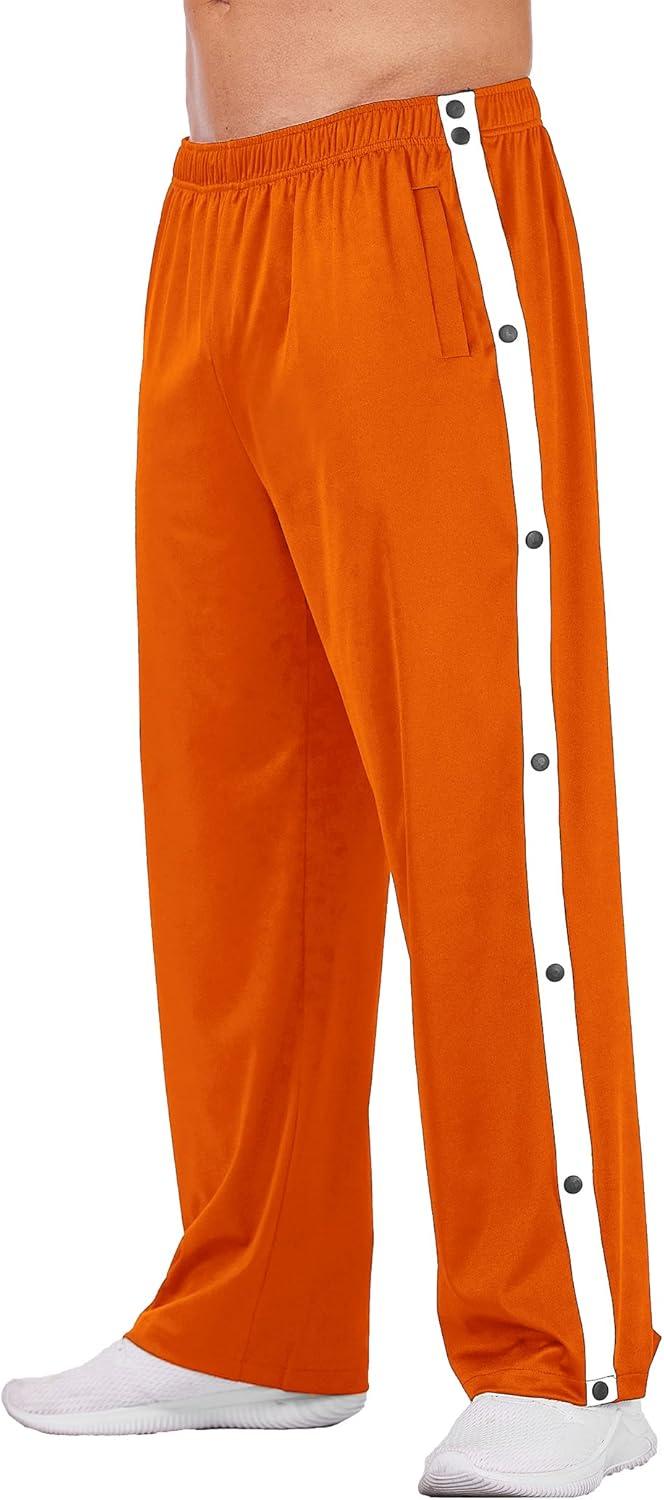 imageDeyeek Mens Tear Away Basketball Pants High Split Snap Button Casual PostSurgery Sweatpants with PocketsOrange