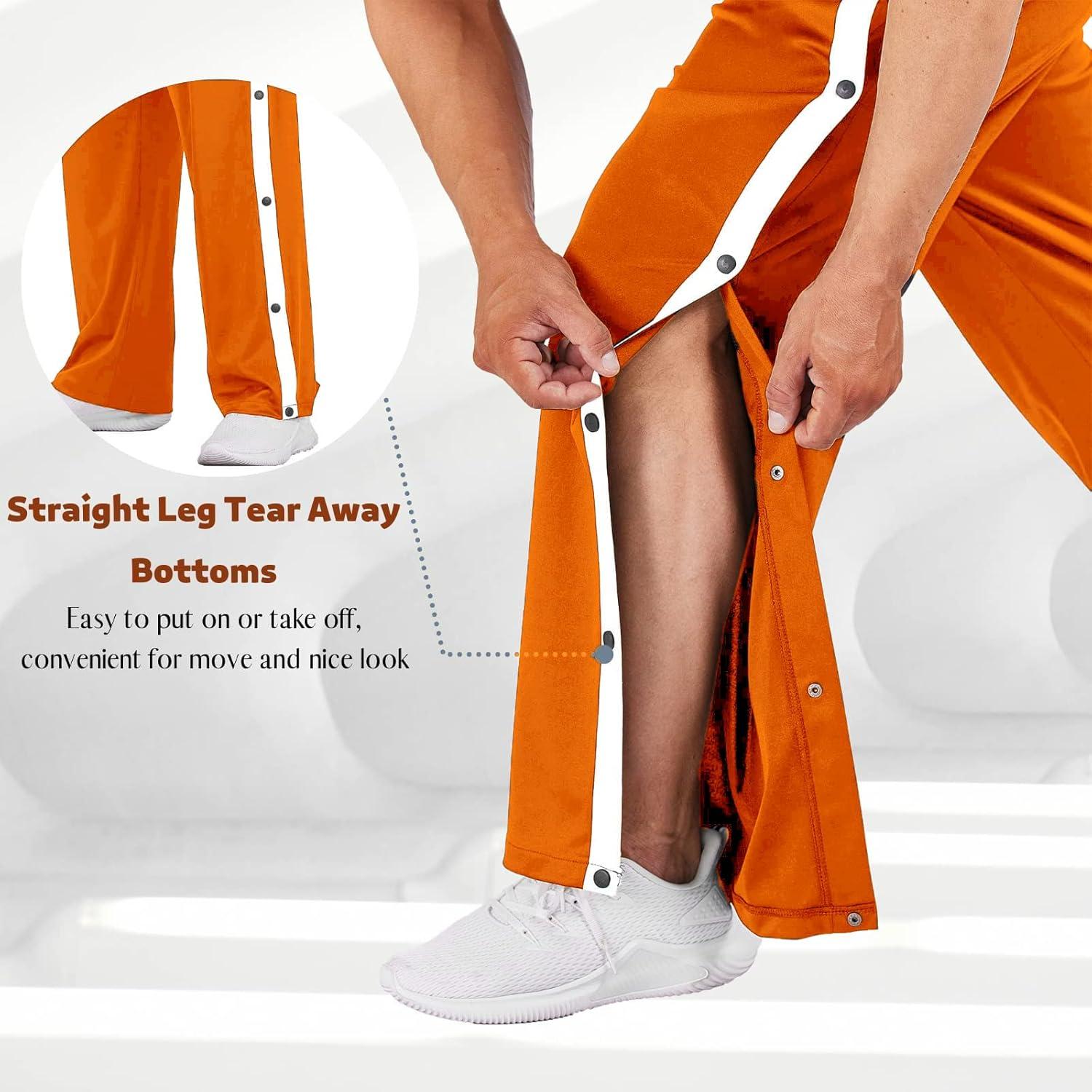 imageDeyeek Mens Tear Away Basketball Pants High Split Snap Button Casual PostSurgery Sweatpants with PocketsOrange