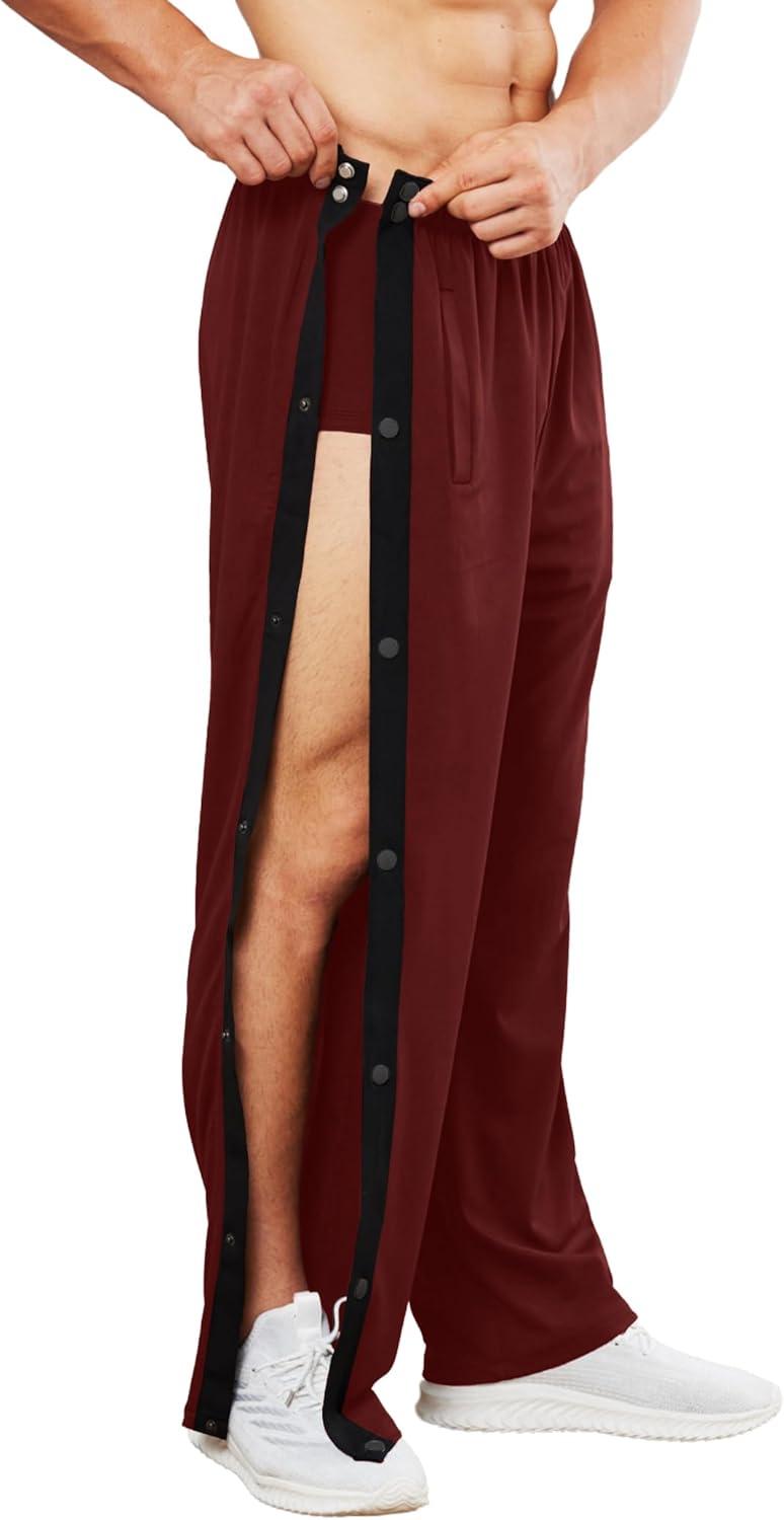 imageDeyeek Mens Tear Away Basketball Pants High Split Snap Button Casual PostSurgery Sweatpants with PocketsWine Red