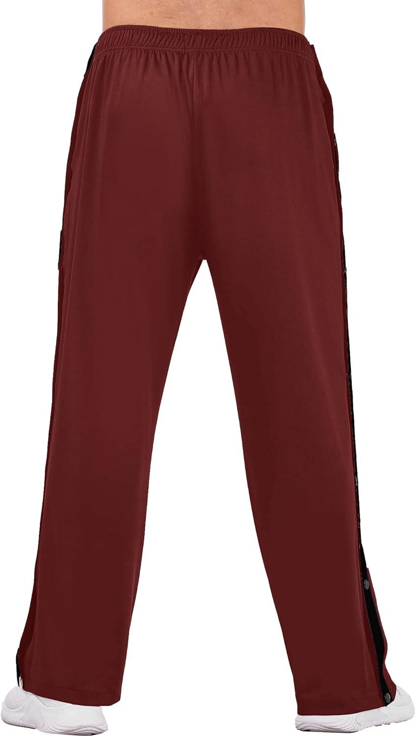imageDeyeek Mens Tear Away Basketball Pants High Split Snap Button Casual PostSurgery Sweatpants with PocketsWine Red