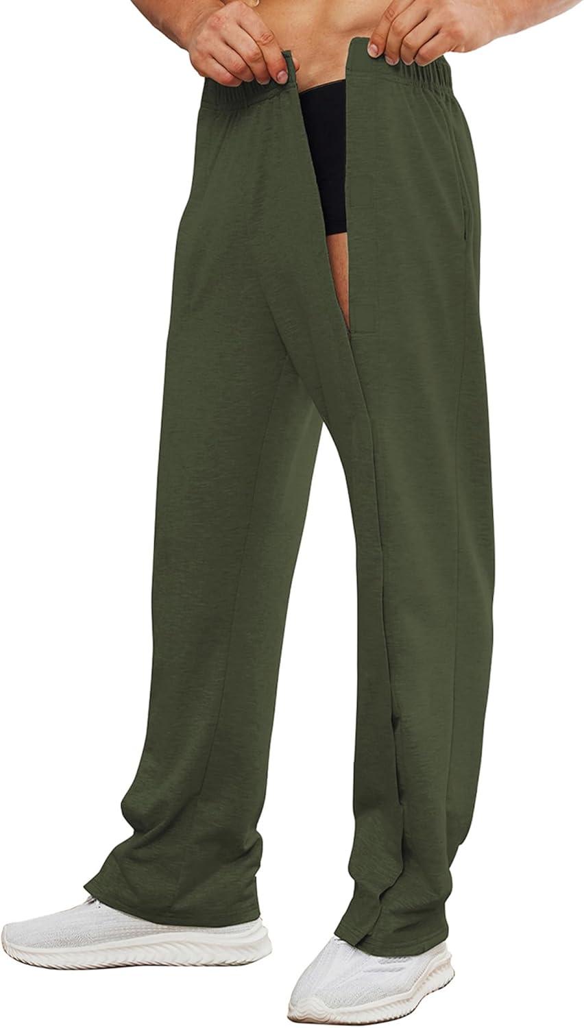 imageDeyeek Mens Tear Away Pants 2 Side Full Open Bottom Sweatpants Loose Fit Casual Adaptive Post Surgery Pants with PocketsArmy Green