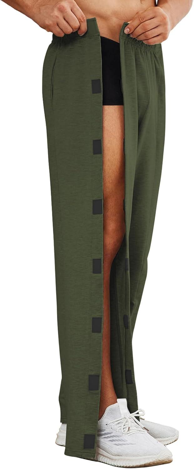 imageDeyeek Mens Tear Away Pants 2 Side Full Open Bottom Sweatpants Loose Fit Casual Adaptive Post Surgery Pants with PocketsArmy Green