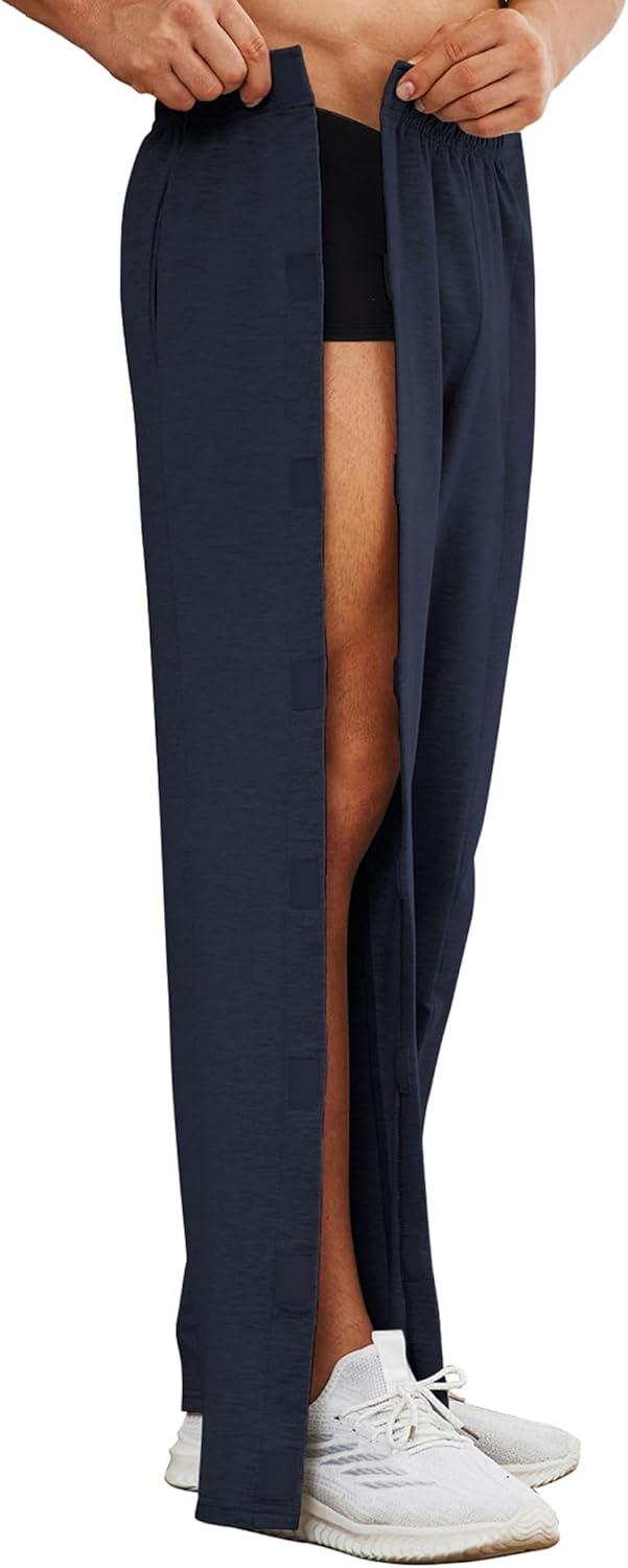 imageDeyeek Mens Tear Away Pants 2 Side Full Open Bottom Sweatpants Loose Fit Casual Adaptive Post Surgery Pants with PocketsBlue Violet