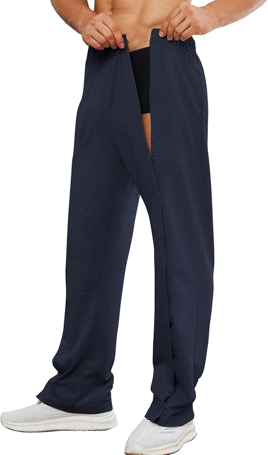 imageDeyeek Mens Tear Away Pants 2 Side Full Open Bottom Sweatpants Loose Fit Casual Adaptive Post Surgery Pants with PocketsBlue Violet