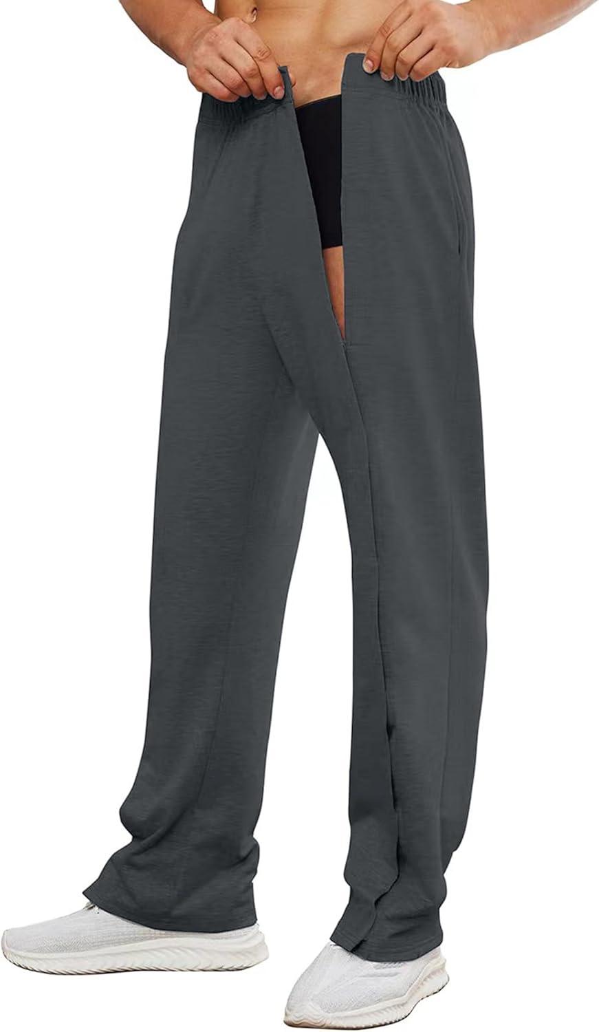 imageDeyeek Mens Tear Away Pants 2 Side Full Open Bottom Sweatpants Loose Fit Casual Adaptive Post Surgery Pants with PocketsDark Grey