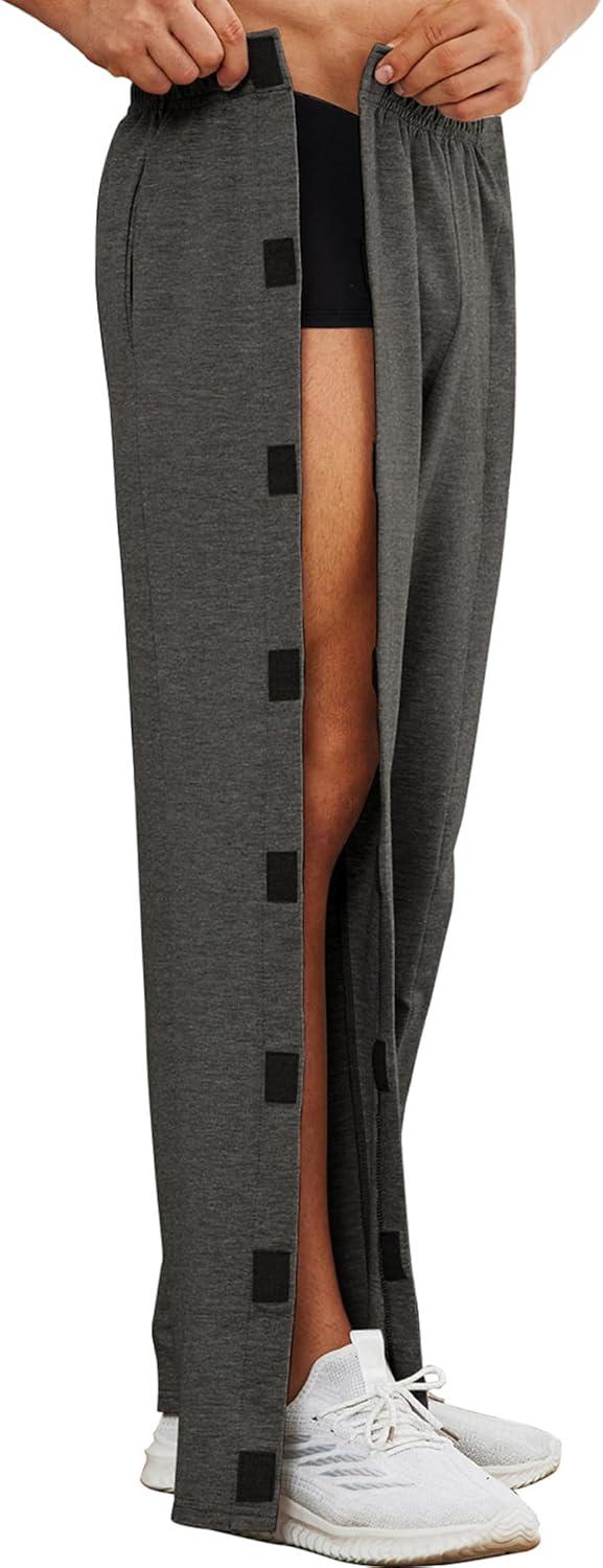 imageDeyeek Mens Tear Away Pants 2 Side Full Open Bottom Sweatpants Loose Fit Casual Adaptive Post Surgery Pants with PocketsDeep Gray