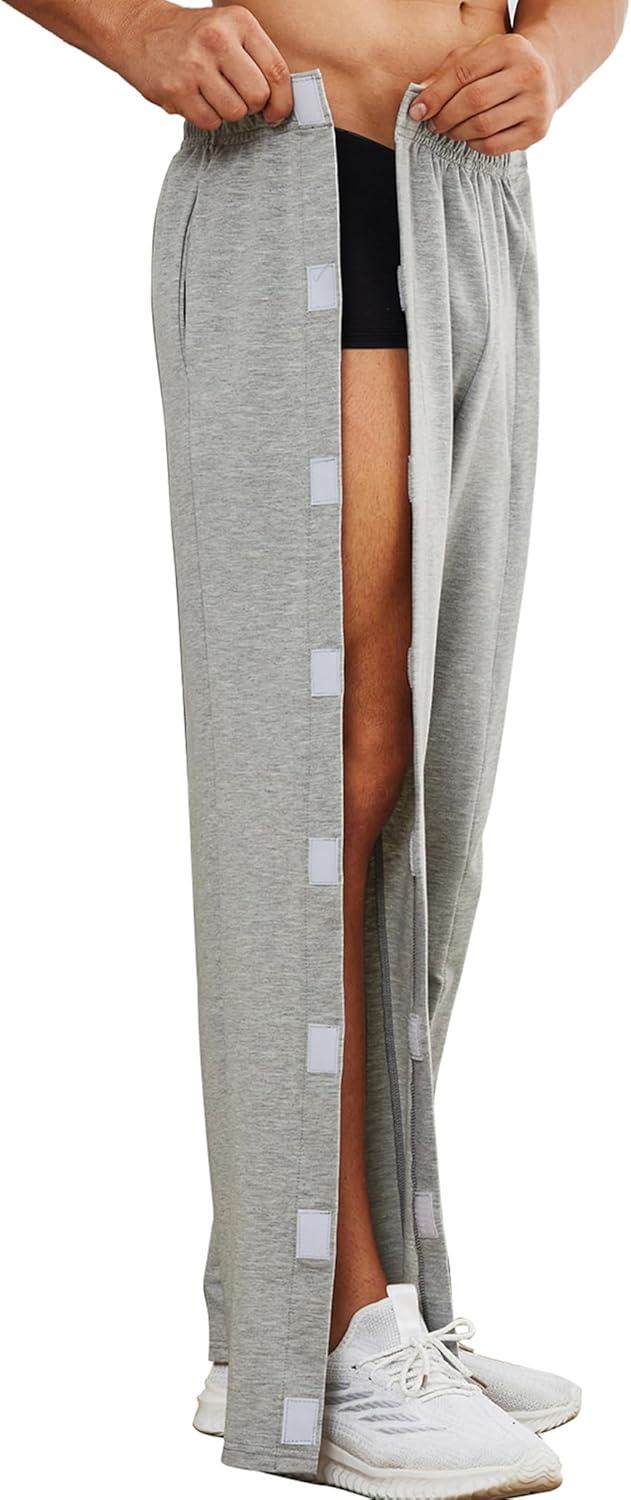 imageDeyeek Mens Tear Away Pants 2 Side Full Open Bottom Sweatpants Loose Fit Casual Adaptive Post Surgery Pants with PocketsLight Gray