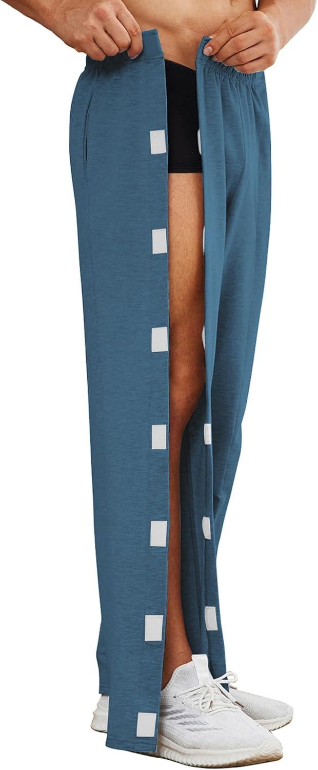 imageDeyeek Mens Tear Away Pants 2 Side Full Open Bottom Sweatpants Loose Fit Casual Adaptive Post Surgery Pants with PocketsSea Blue