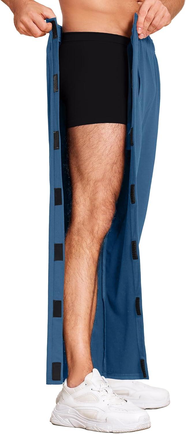 imageDeyeek Mens Tear Away Pants 2 Side Snap Open Bottom Sweatpants Loose Fit Casual Post Surgery Pants with PocketsDeep Blue