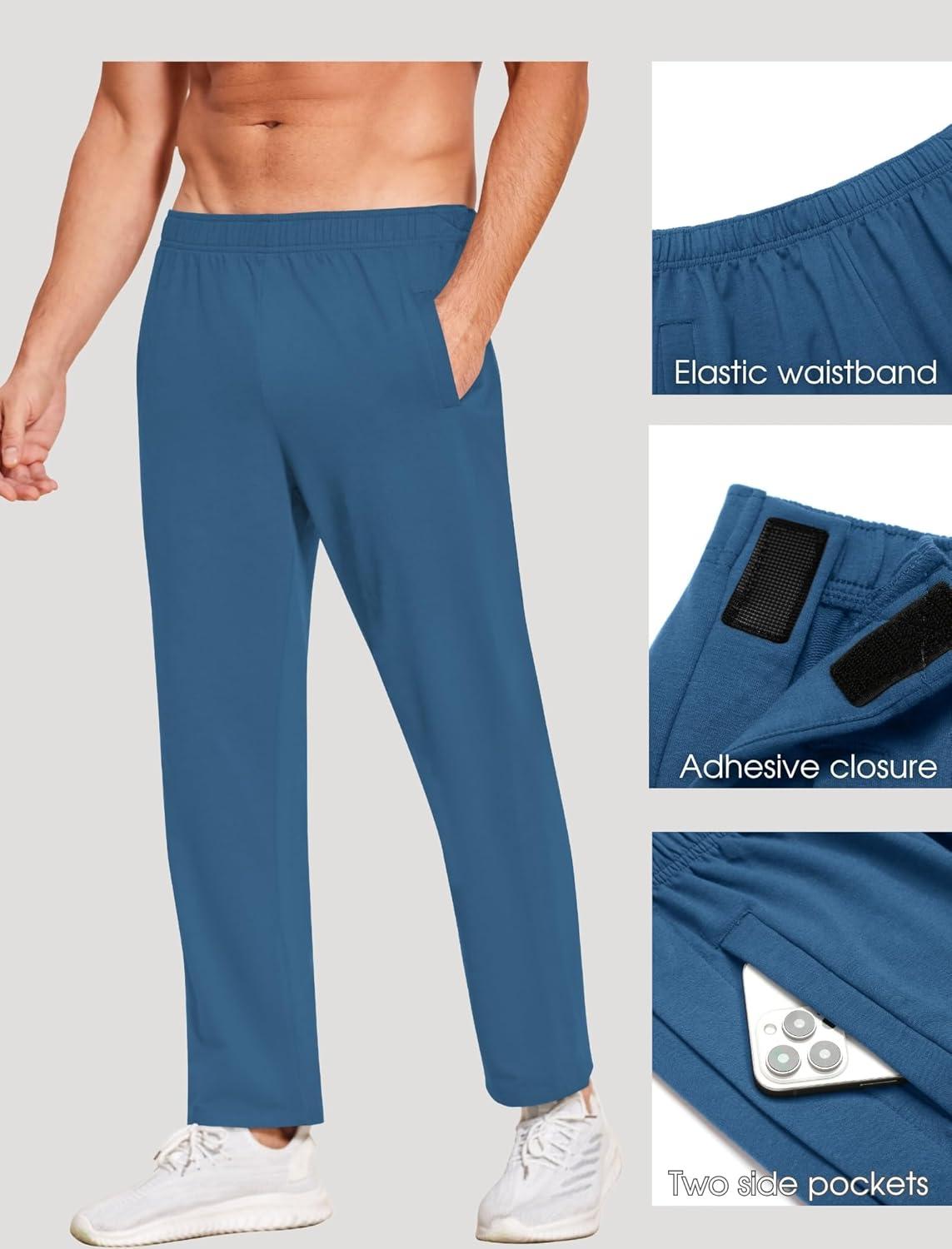 imageDeyeek Mens Tear Away Pants 2 Side Snap Open Bottom Sweatpants Loose Fit Casual Post Surgery Pants with PocketsDeep Blue