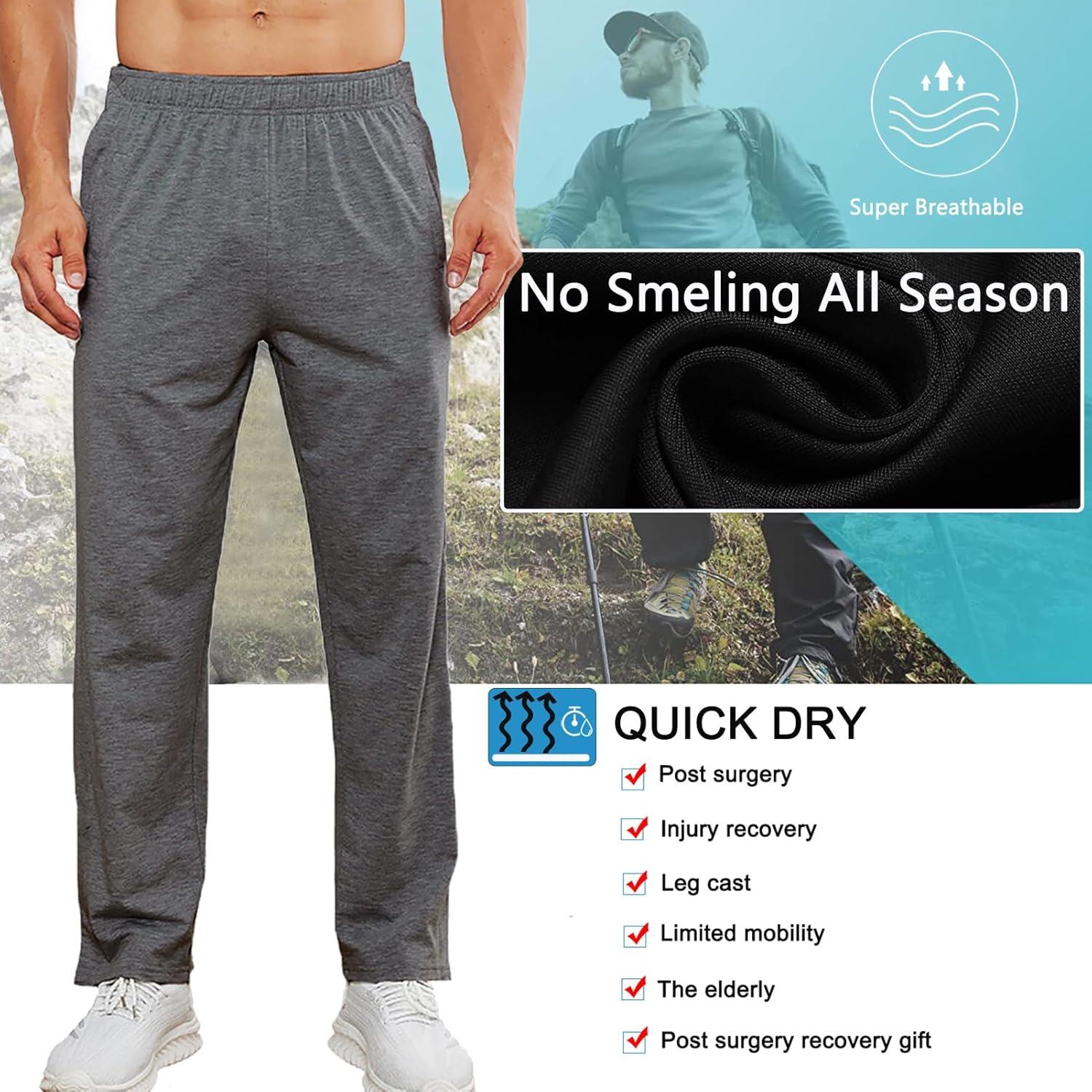 imageDeyeek Mens Tear Away Pants 2 Side Snap Open Bottom Sweatpants Loose Fit Casual Post Surgery Pants with PocketsGrey