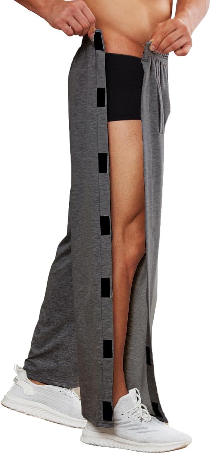 imageDeyeek Mens Tear Away Pants 2 Side Snap Open Bottom Sweatpants Loose Fit Casual Post Surgery Pants with PocketsGrey