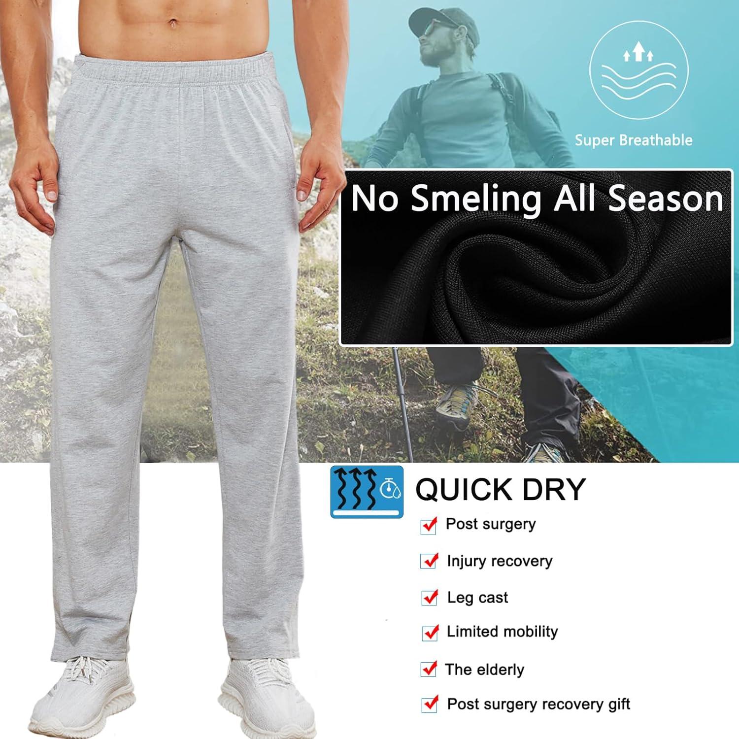 imageDeyeek Mens Tear Away Pants 2 Side Snap Open Bottom Sweatpants Loose Fit Casual Post Surgery Pants with PocketsLight Grey