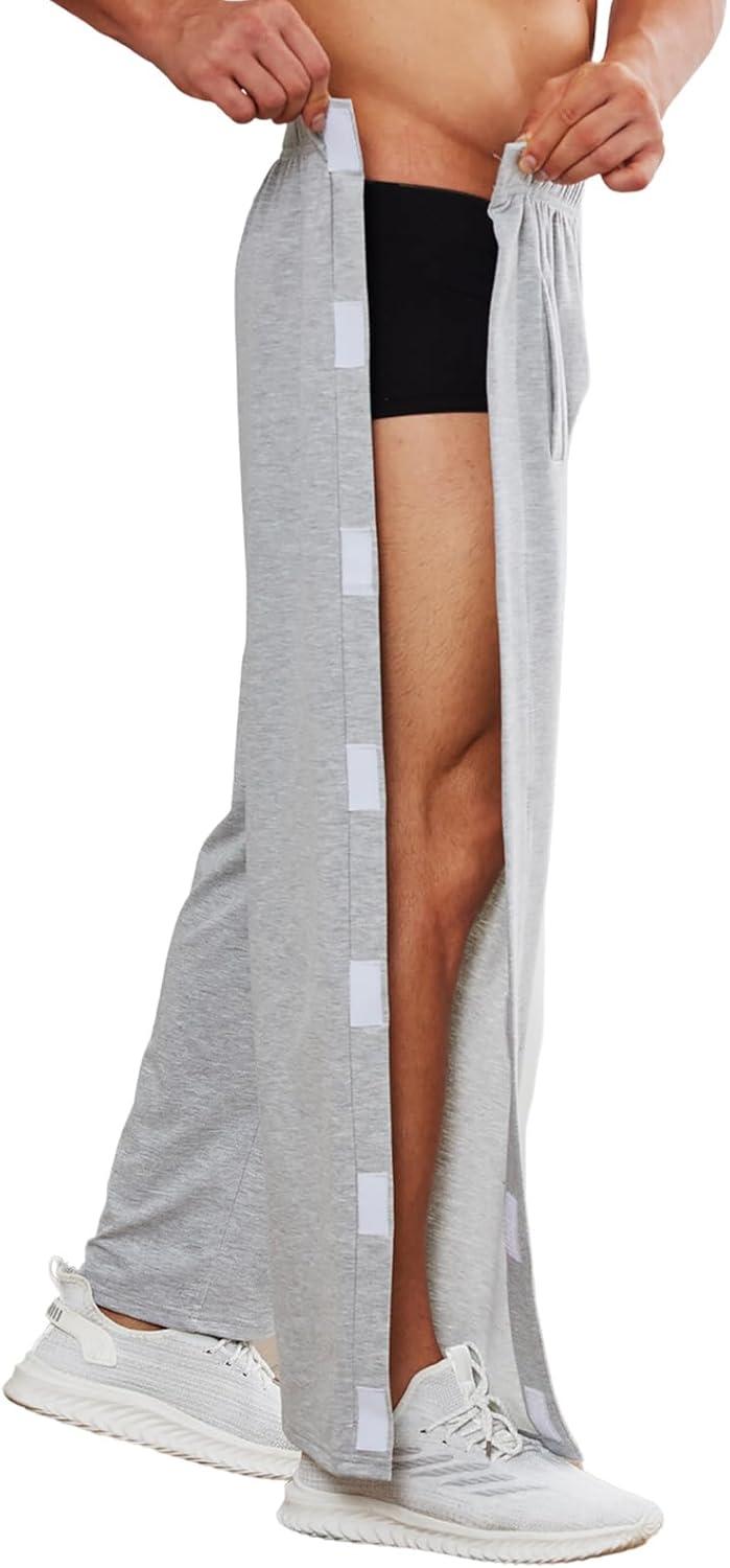 imageDeyeek Mens Tear Away Pants 2 Side Snap Open Bottom Sweatpants Loose Fit Casual Post Surgery Pants with PocketsLight Grey