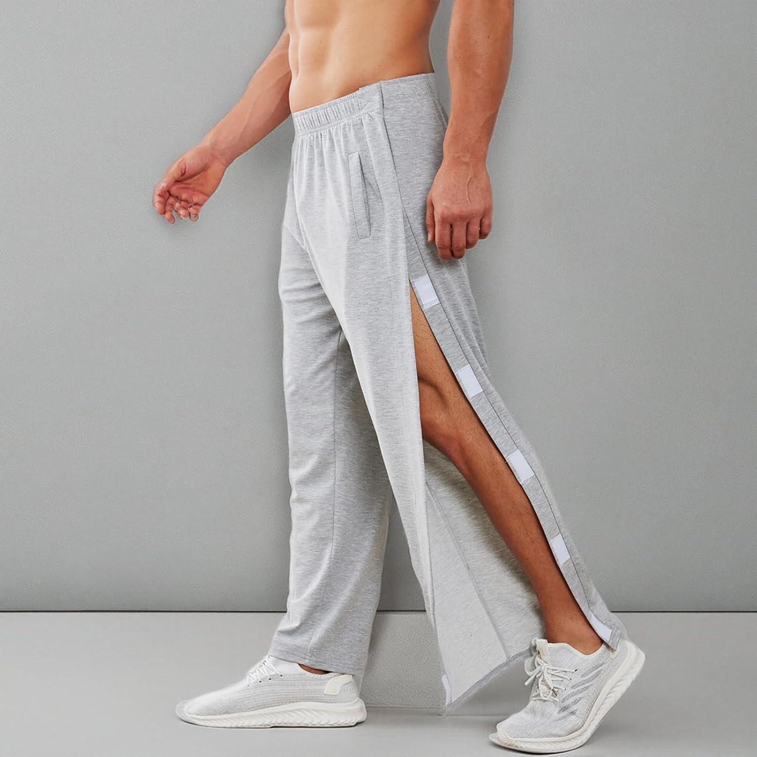 imageDeyeek Mens Tear Away Pants 2 Side Snap Open Bottom Sweatpants Loose Fit Casual Post Surgery Pants with PocketsLight Grey