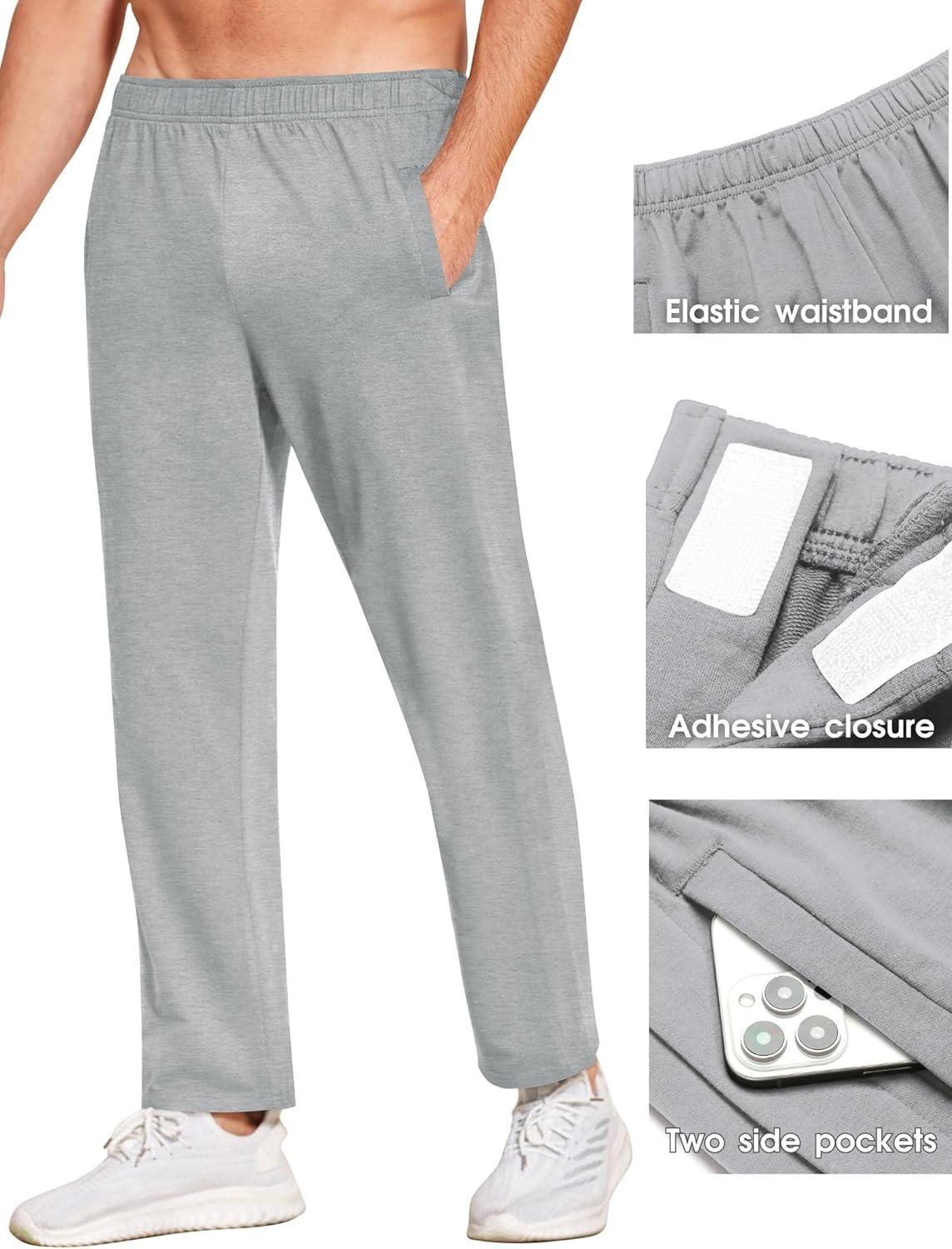 imageDeyeek Mens Tear Away Pants 2 Side Snap Open Bottom Sweatpants Loose Fit Casual Post Surgery Pants with PocketsLight Grey