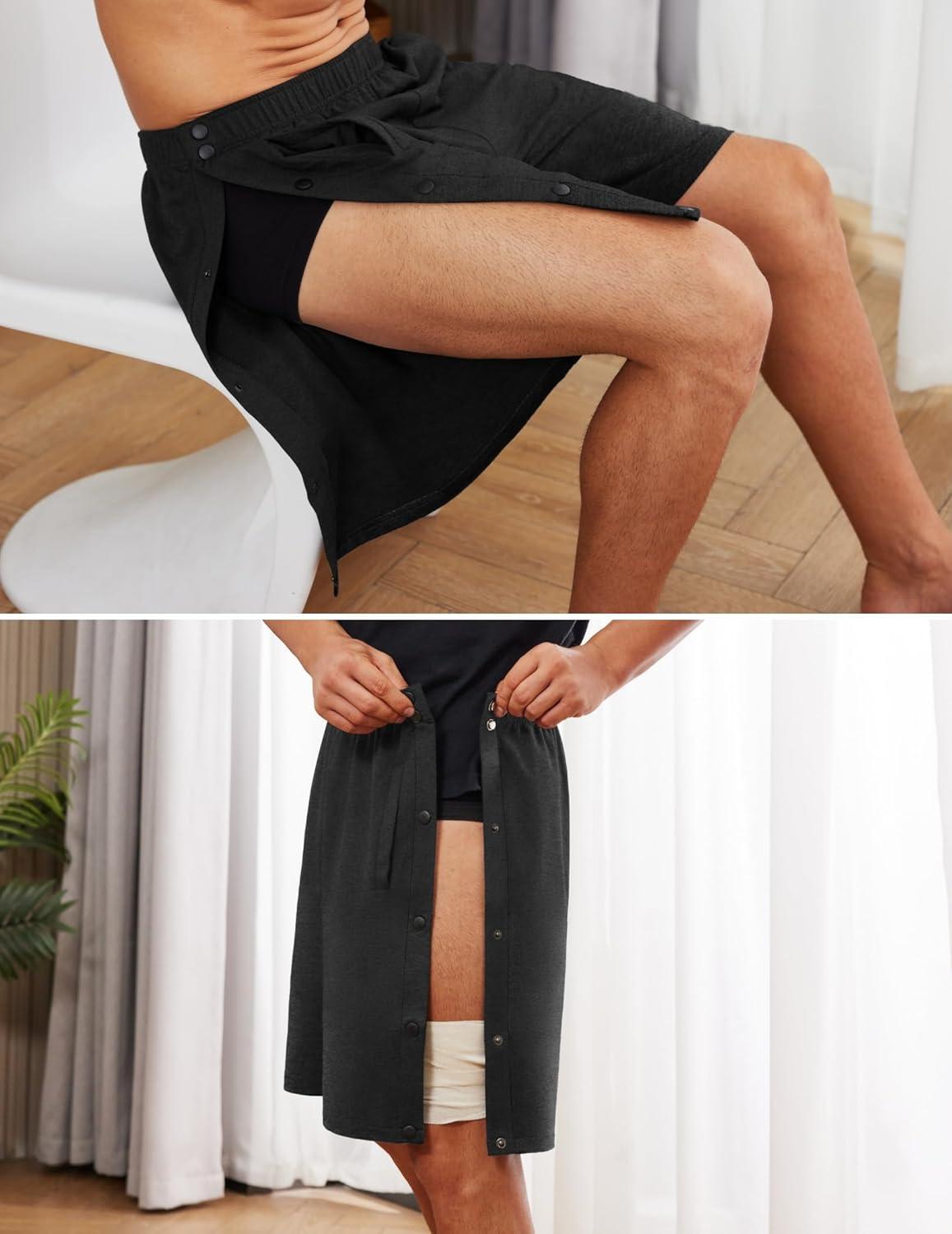 imageDeyeek Mens Tear Away Shorts Post Surgery Recovery Side Snap Shorts Color Block Cotton Break Away Pants with PocketsBlack