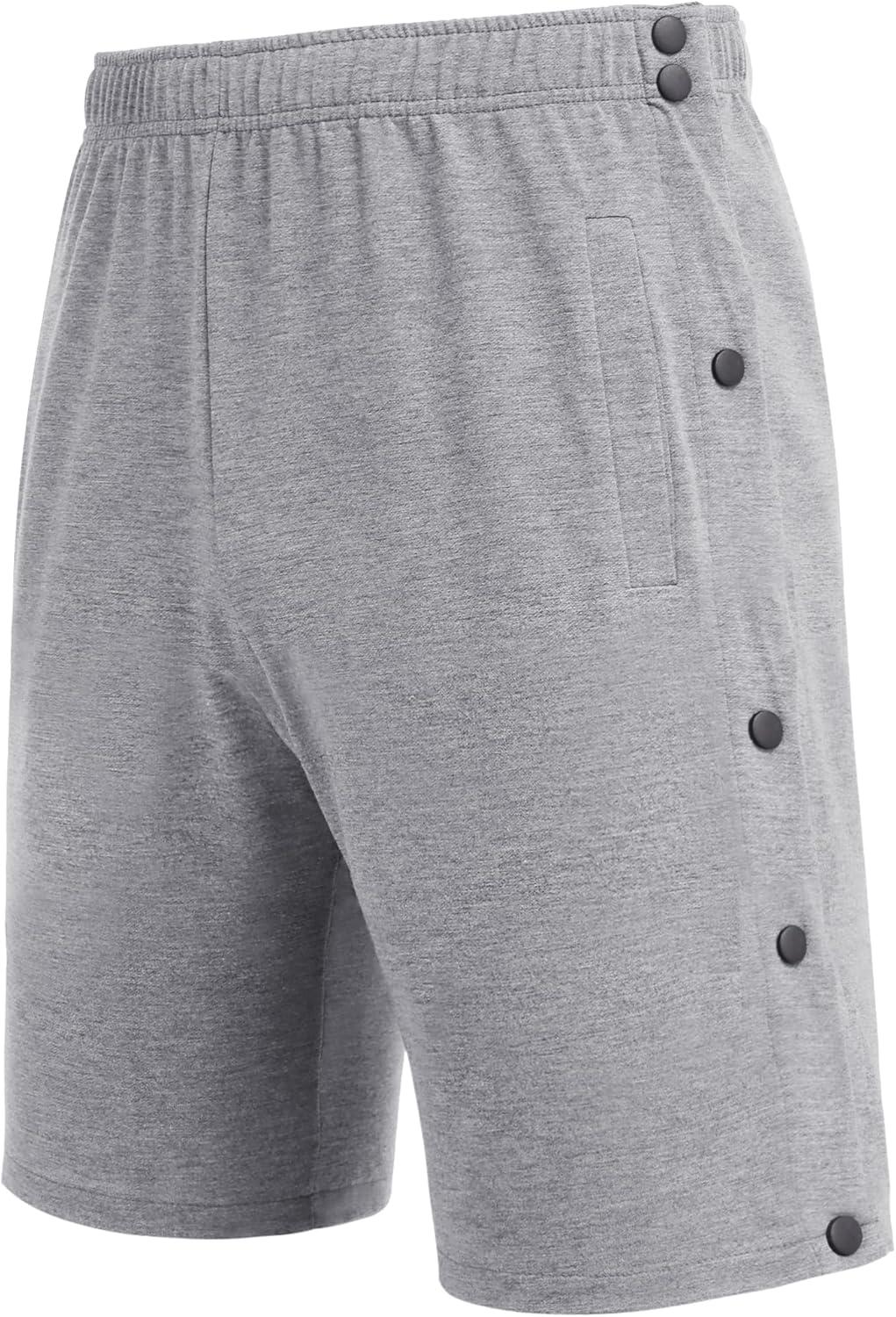 imageDeyeek Mens Tear Away Shorts Post Surgery Recovery Side Snap Shorts Color Block Cotton Break Away Pants with PocketsLight Grey