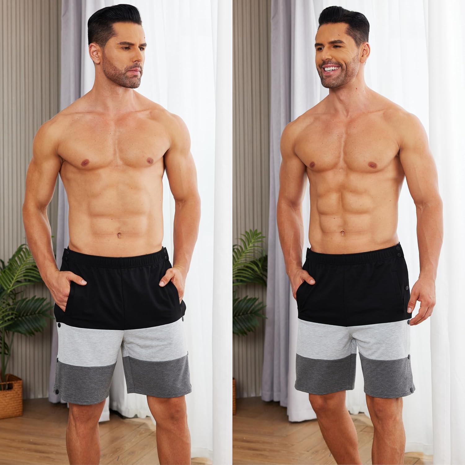 imageDeyeek Mens Tear Away Shorts Post Surgery Recovery Side Snap Shorts Color Block Cotton Break Away Pants with PocketsStyle 1