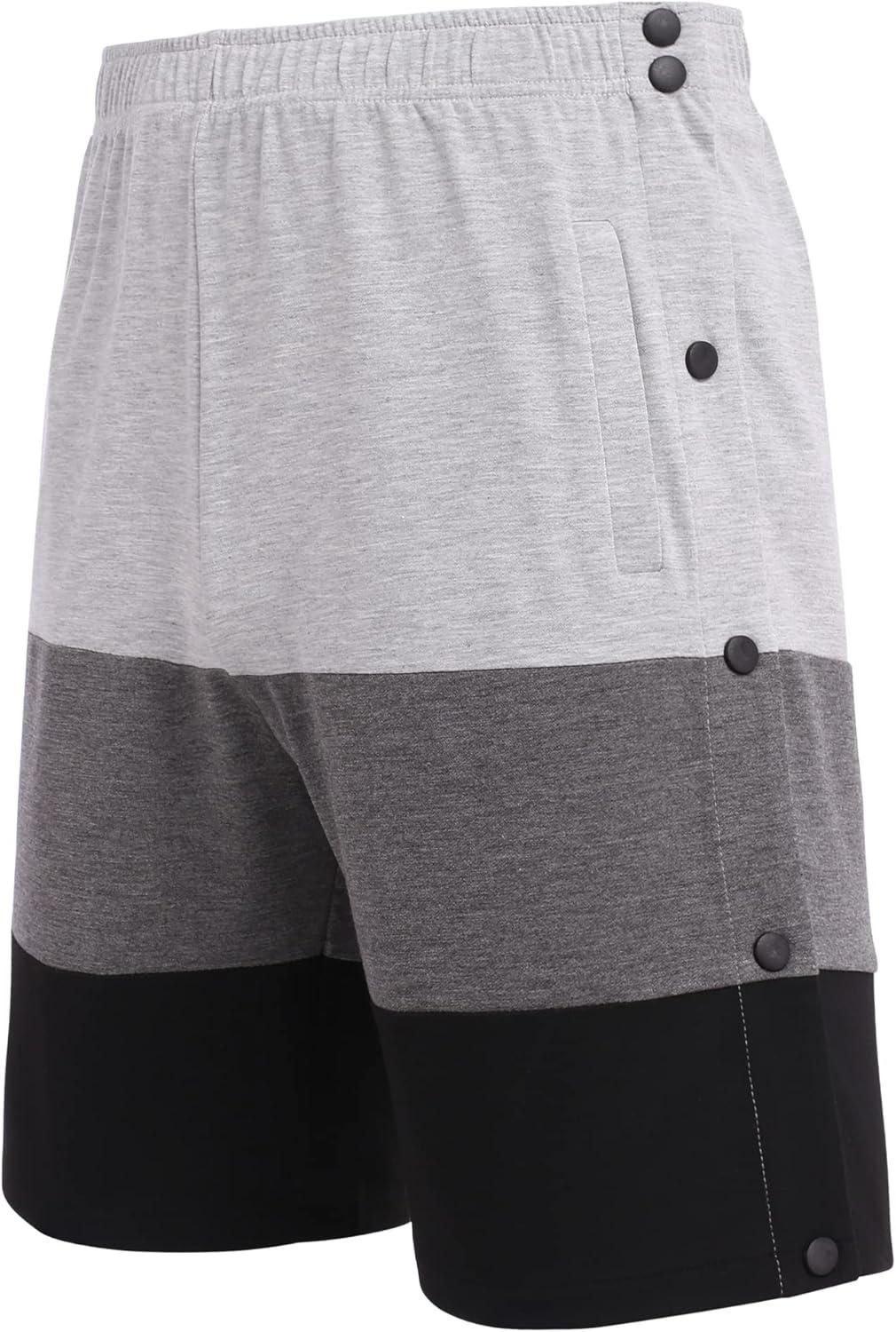 imageDeyeek Mens Tear Away Shorts Post Surgery Recovery Side Snap Shorts Color Block Cotton Break Away Pants with PocketsStyle 1