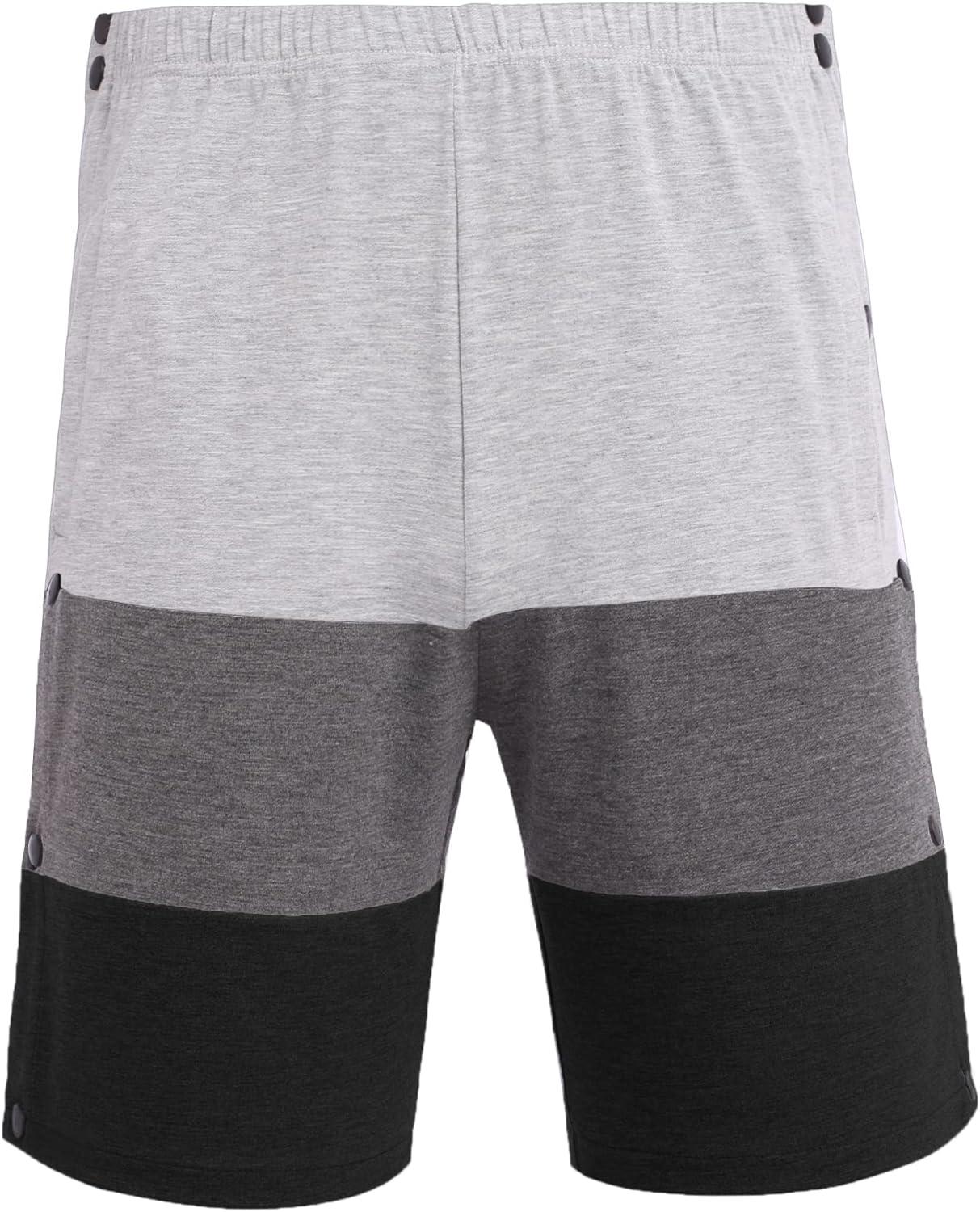 imageDeyeek Mens Tear Away Shorts Post Surgery Recovery Side Snap Shorts Color Block Cotton Break Away Pants with PocketsStyle 1